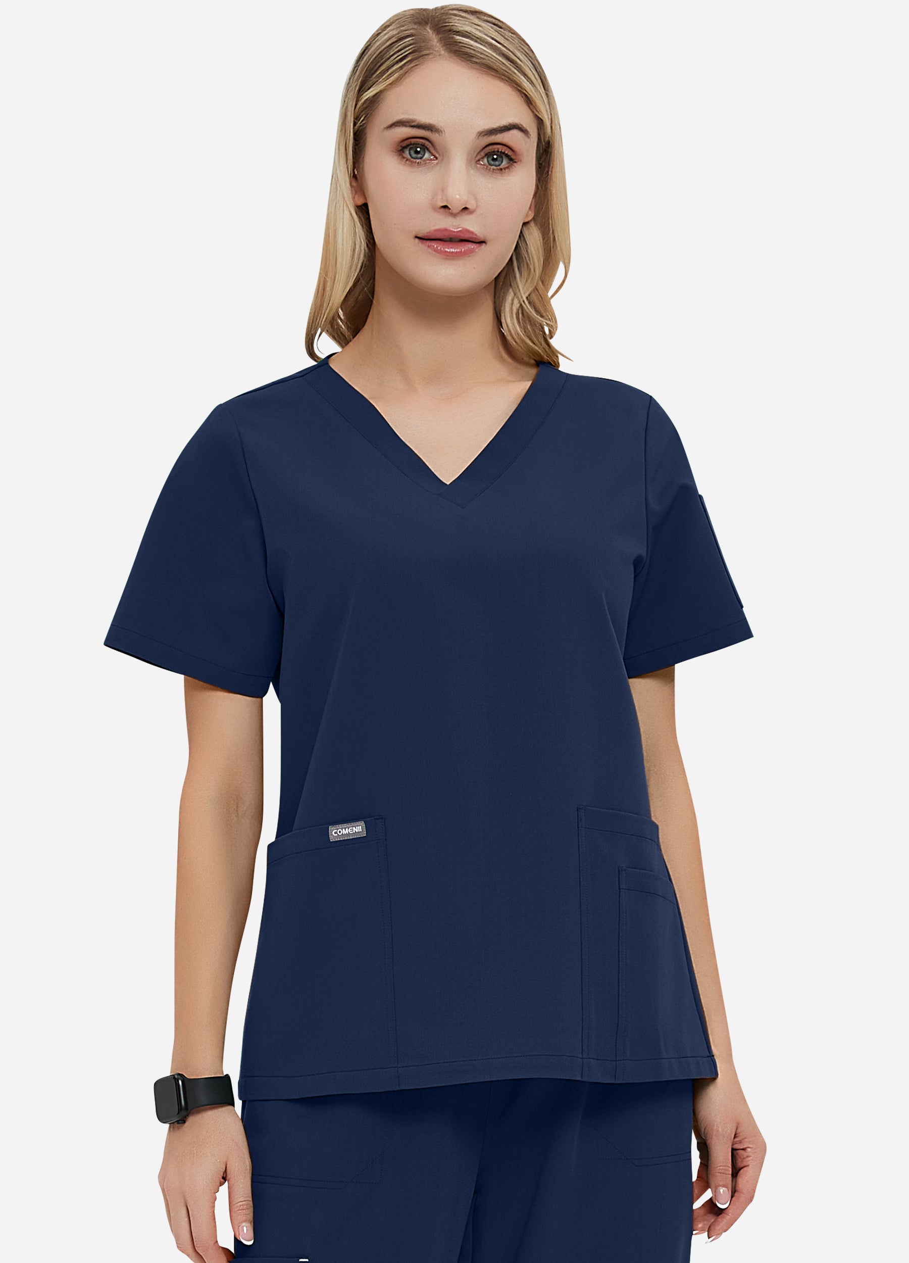 Blusa médica de 4 bolsillos con escote en V para mujer