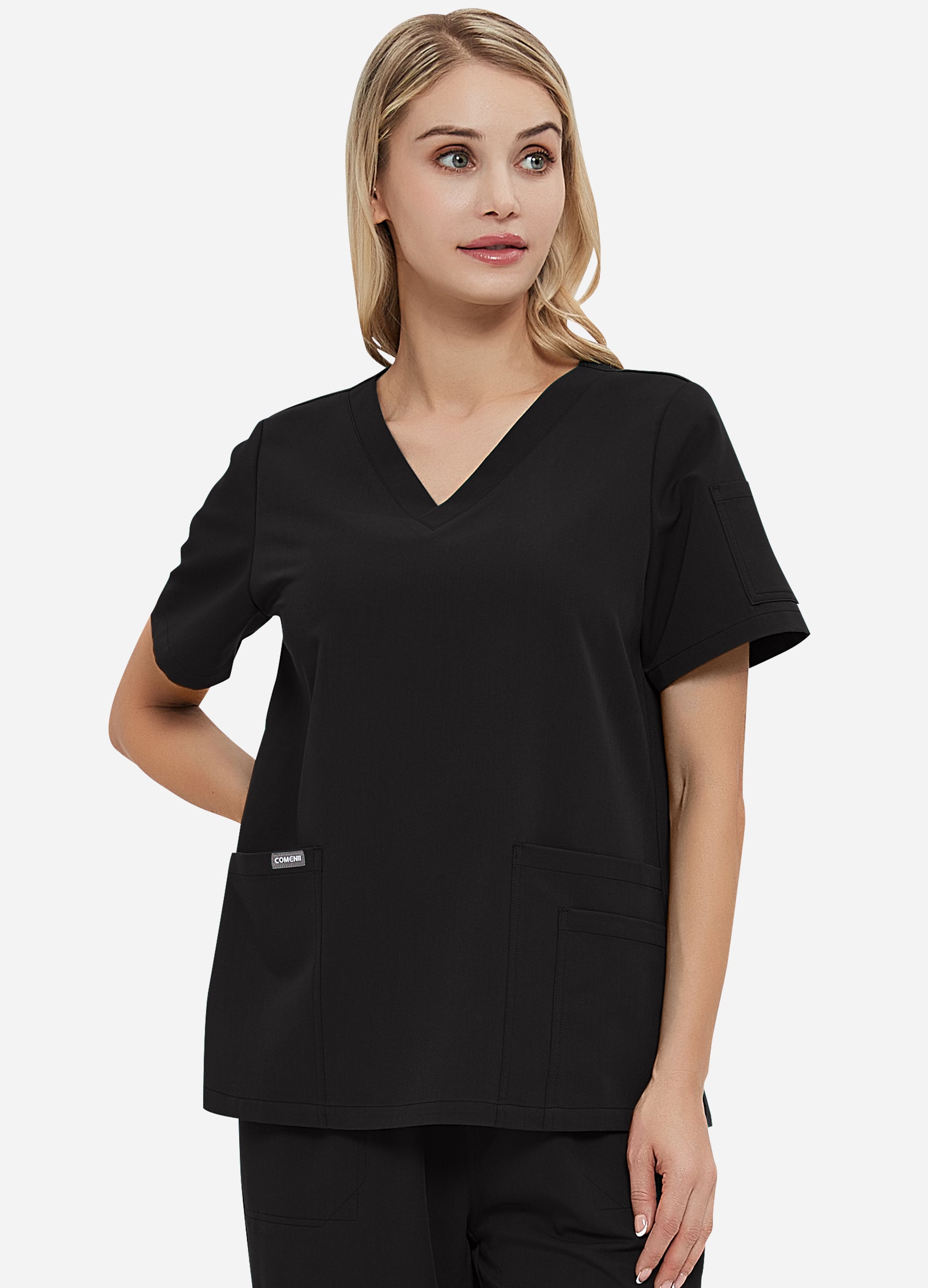 Blusa médica de 4 bolsillos con escote en V para mujer