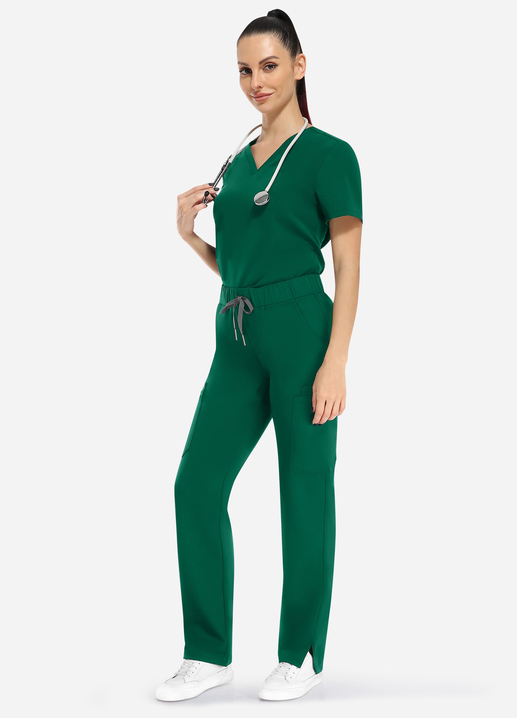 Pantaloni scrub affusolati a 8 tasche da donna