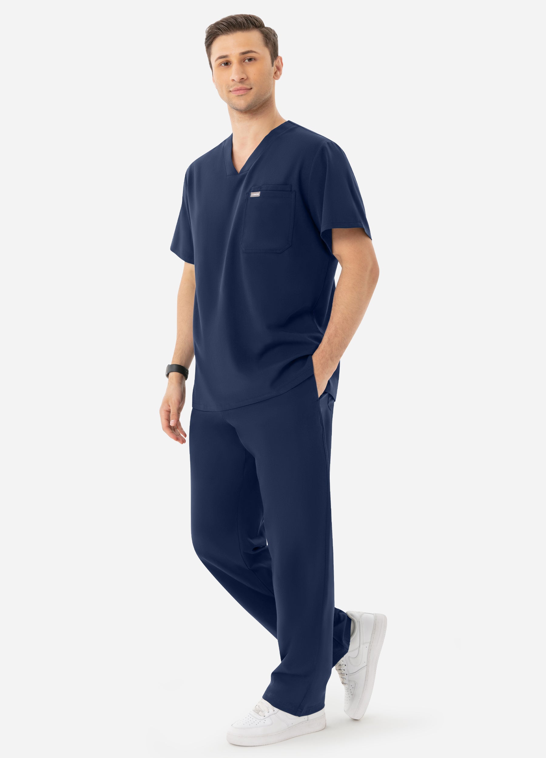 Conjunto médico de 6 bolsillos con cuello en V para hombre