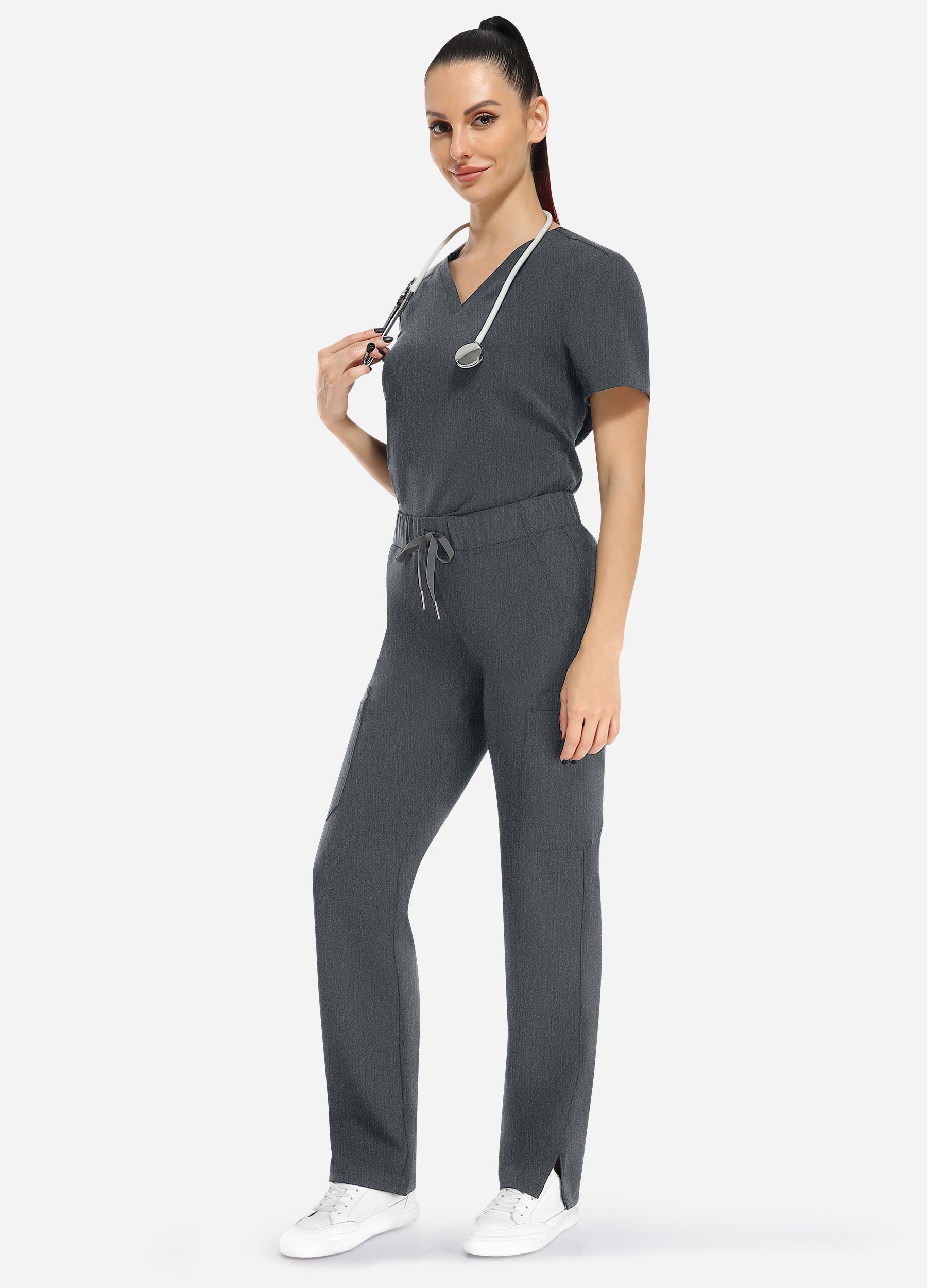 Pantaloni scrub affusolati a 8 tasche da donna