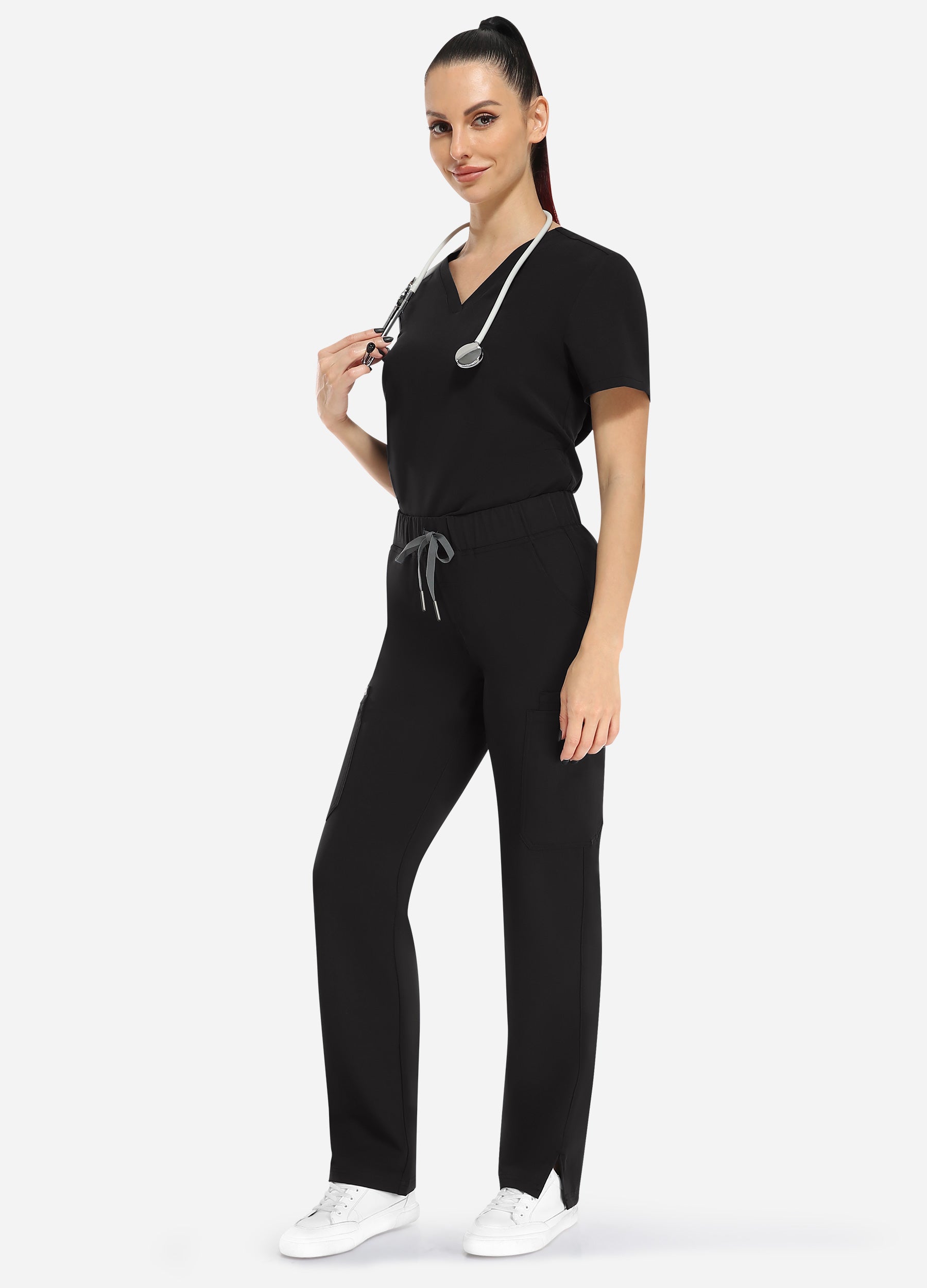 Pantalón médico cónico de 8 bolsillos para mujer