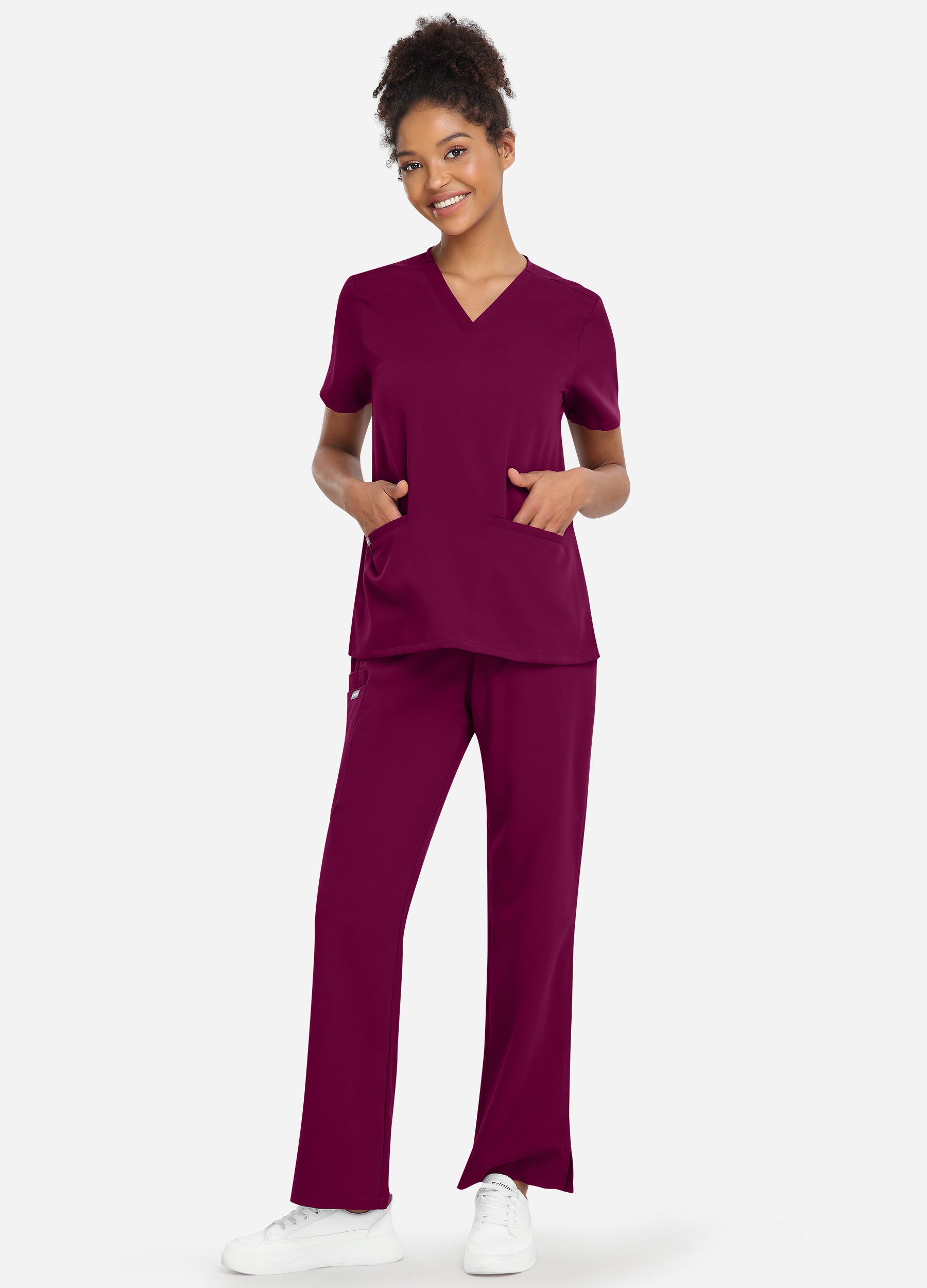 Blusa médica entallada con escote en V y 3 bolsillos para mujer