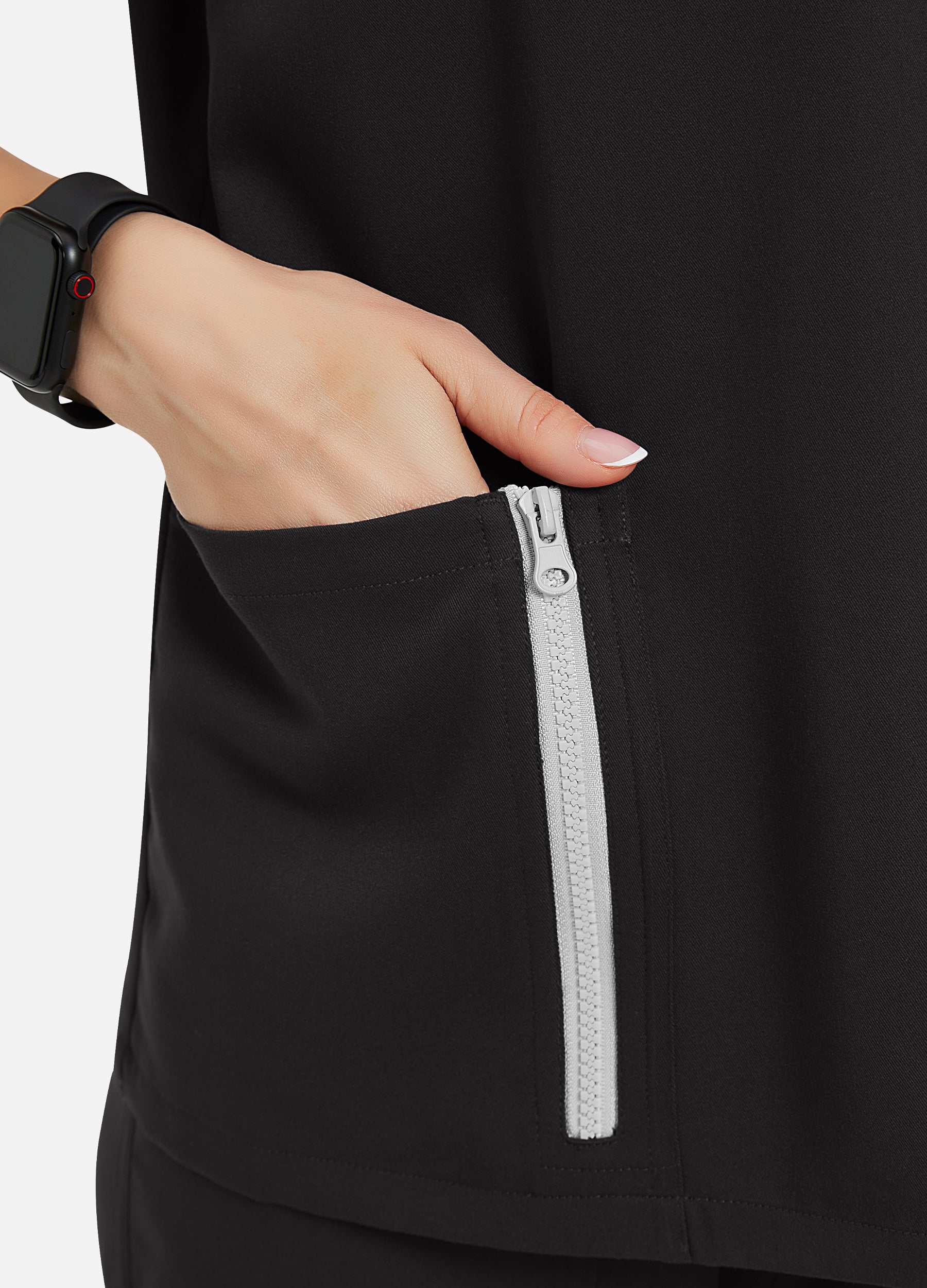 Haut d'uniforme médical à fermeture à glissière verticale à 3 poches pour femme