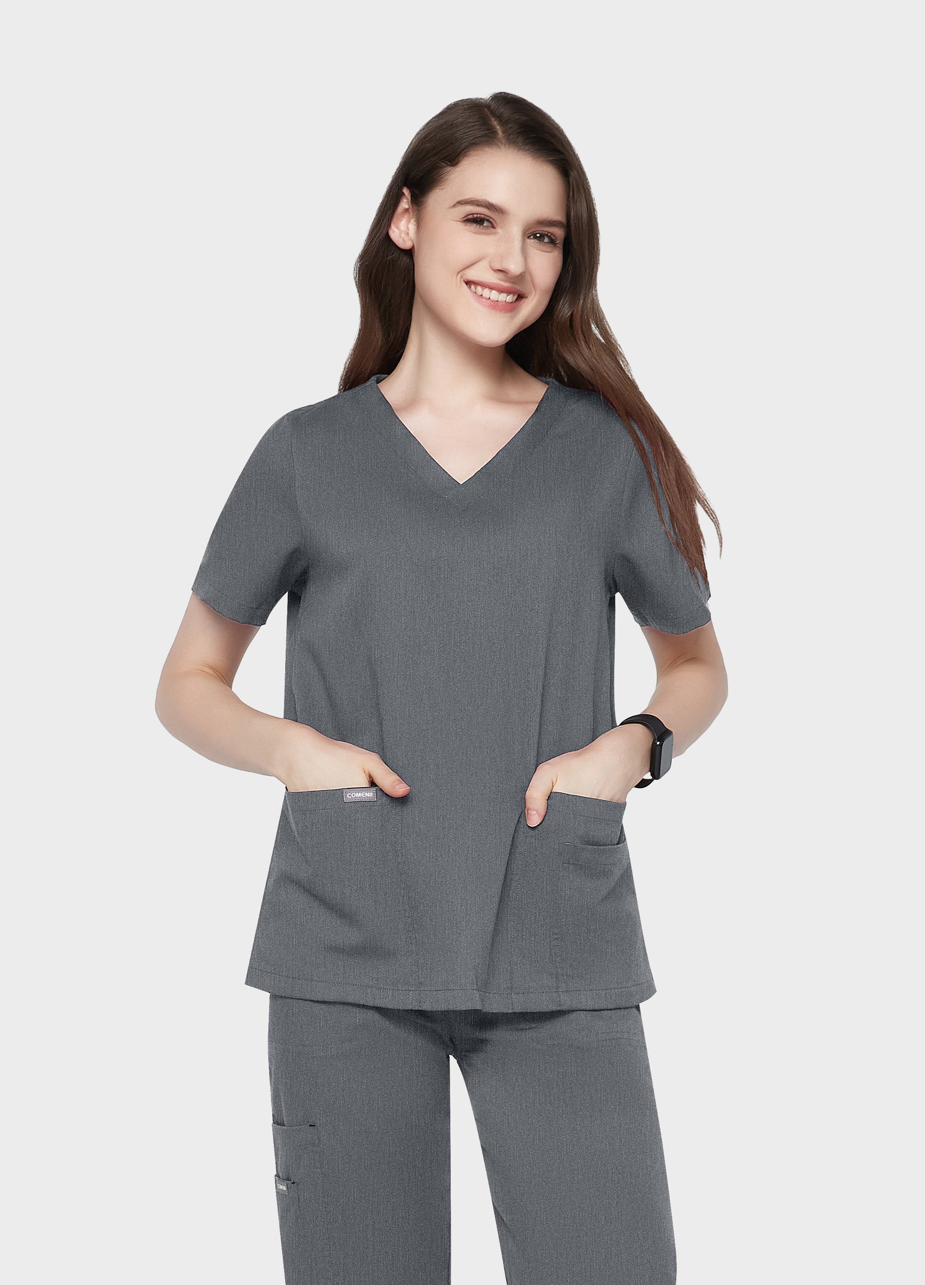 Formschönes Scrub-Top mit 4 Taschen und V-Ausschnitt für Damen