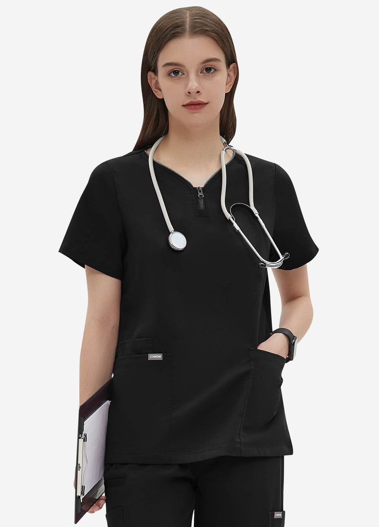 StyleFlex™ V-neck Zipper Scrub Top