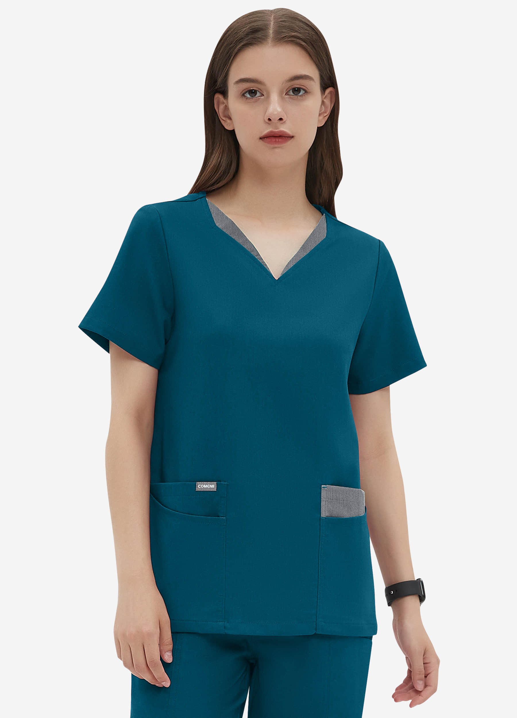 Blusa médica de 4 bolsillos de doble capa/colores V para mujer