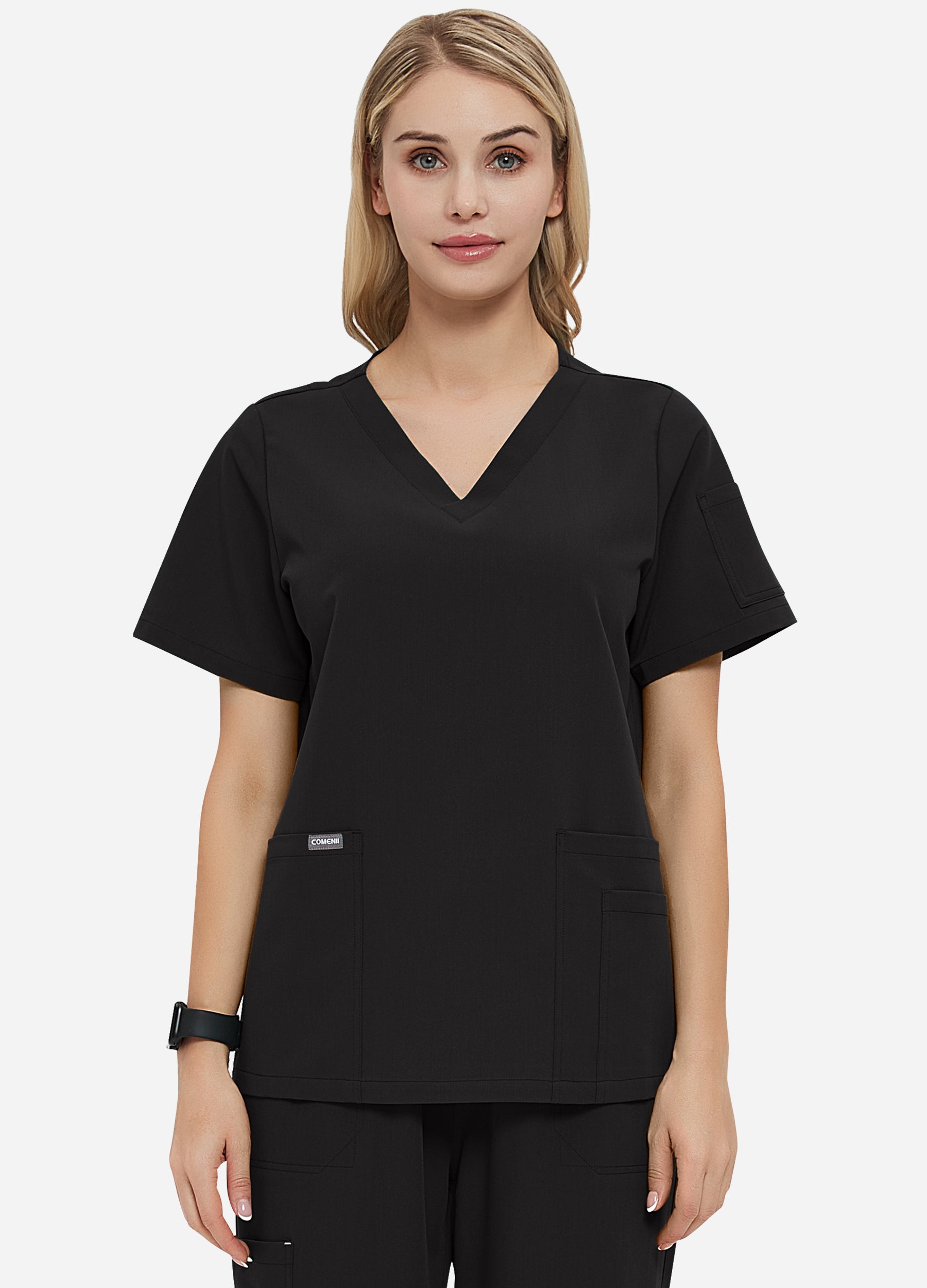 Blusa médica de 4 bolsillos con escote en V para mujer