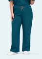 Caribbean Blue StyleFlex™ 7-Pocket Plus Size women's scrub pants front fit on model by COMENII