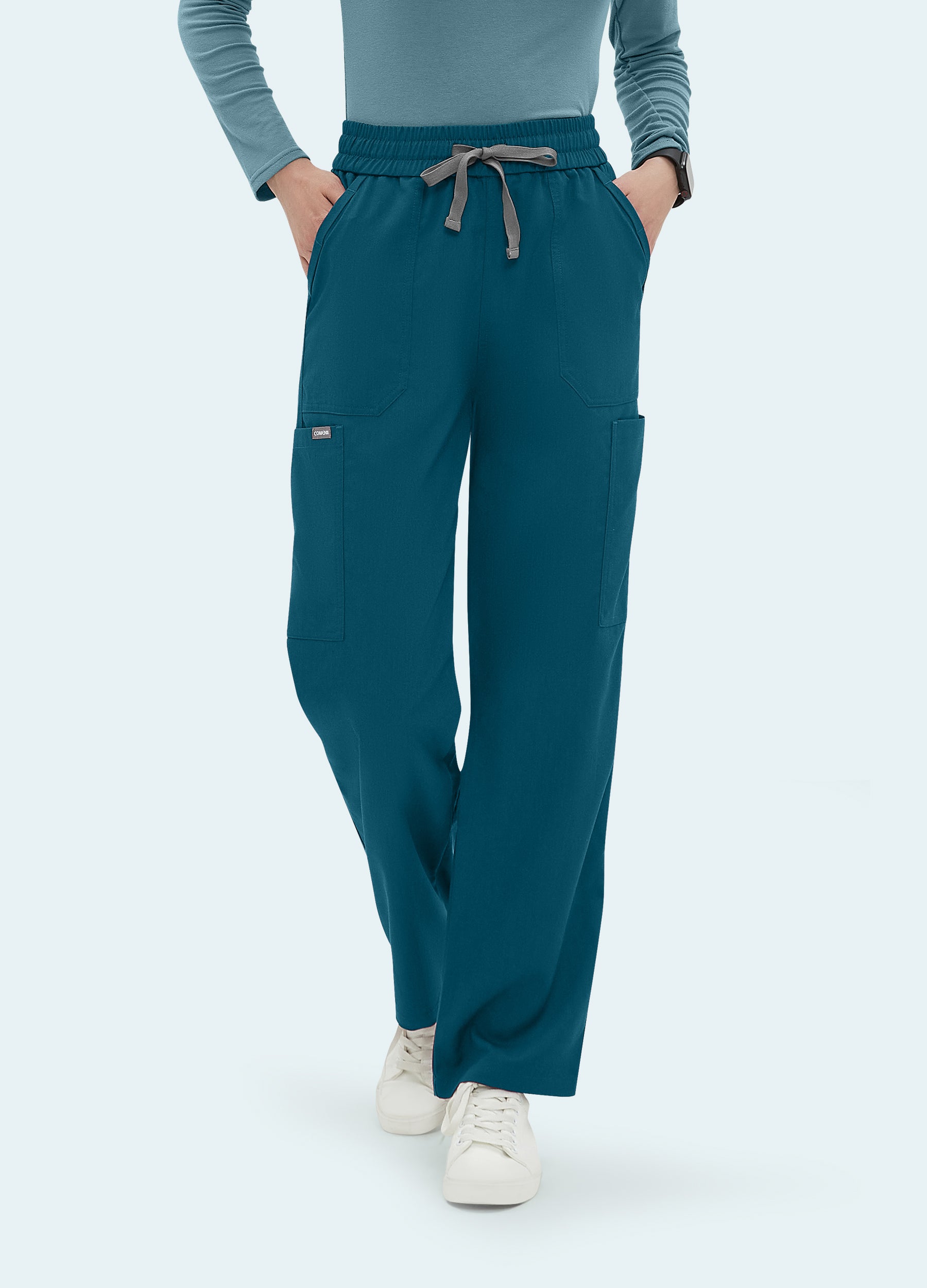 Pantalón recto médico de 6 bolsillos para mujer