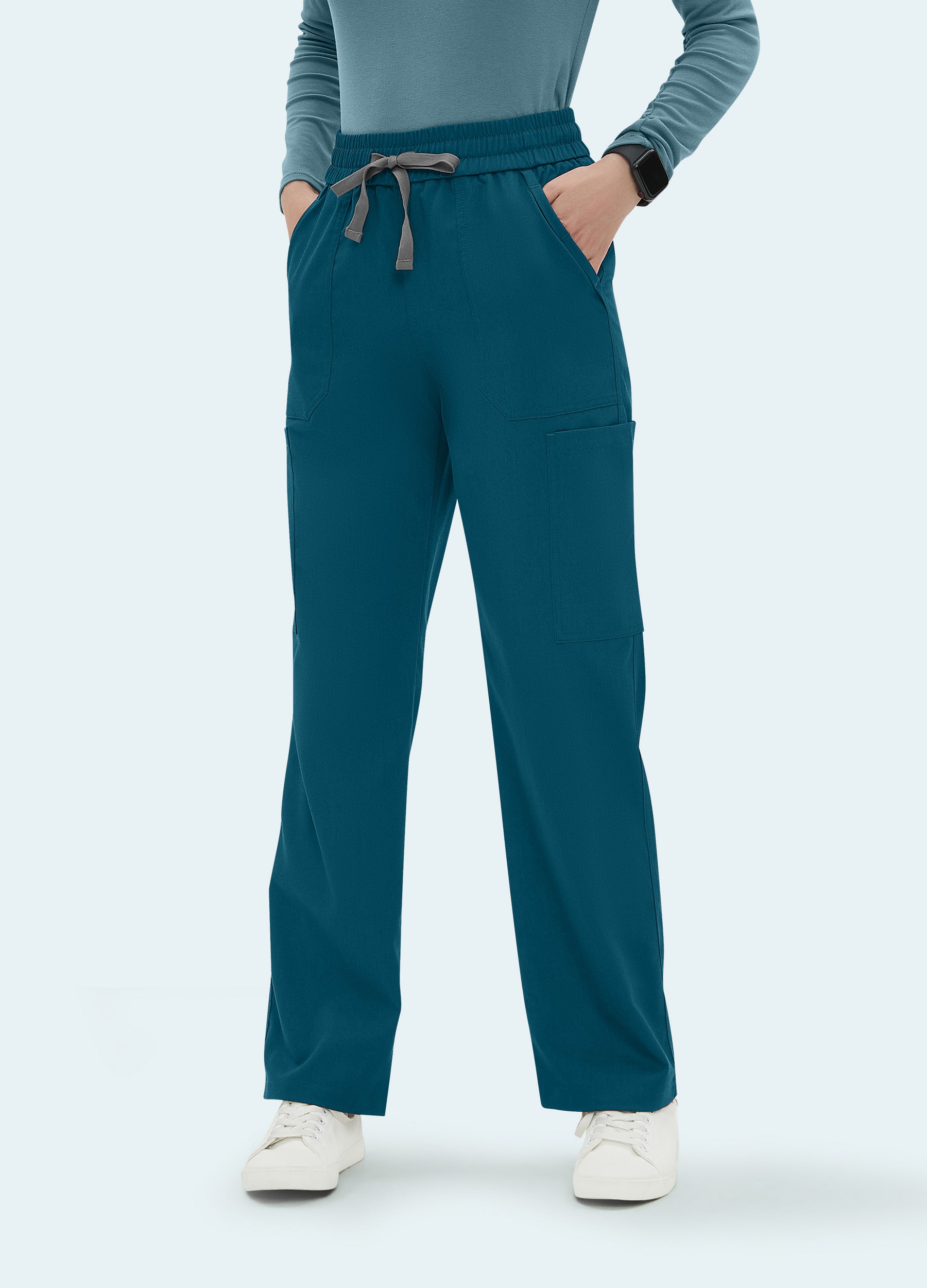 Pantalón recto médico de 6 bolsillos para mujer