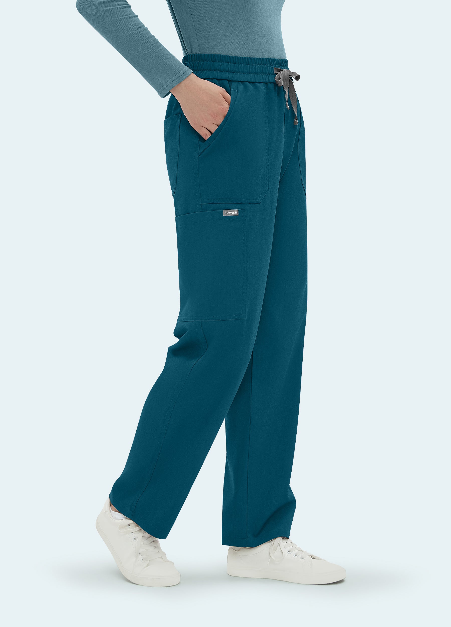 Pantalón recto médico de 6 bolsillos para mujer