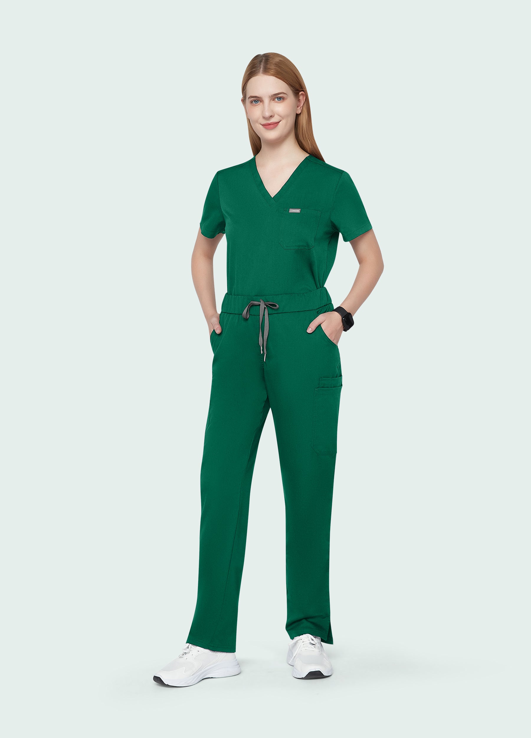 Pantaloni scrub affusolati a 8 tasche da donna