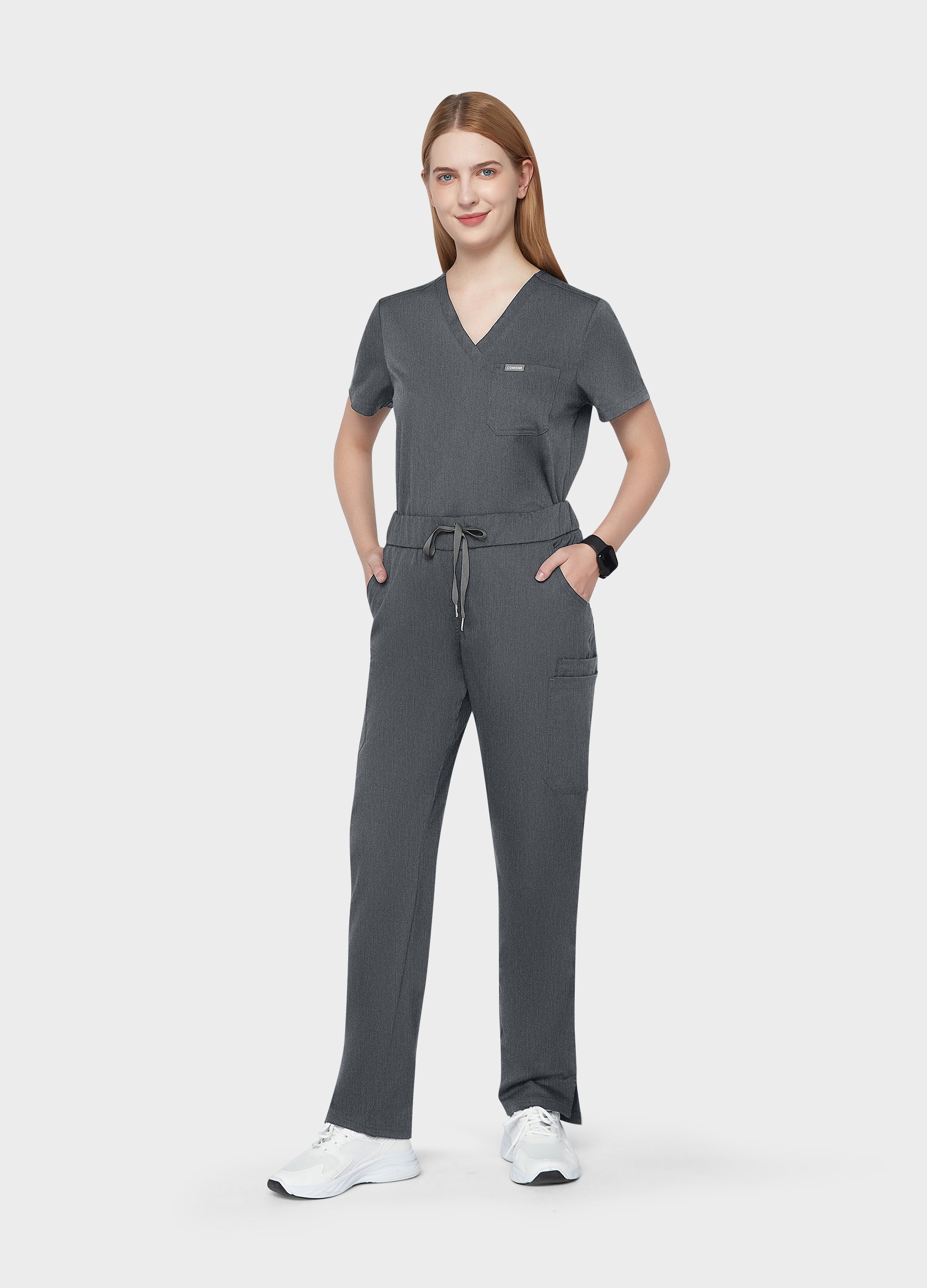 Pantaloni scrub affusolati a 8 tasche da donna