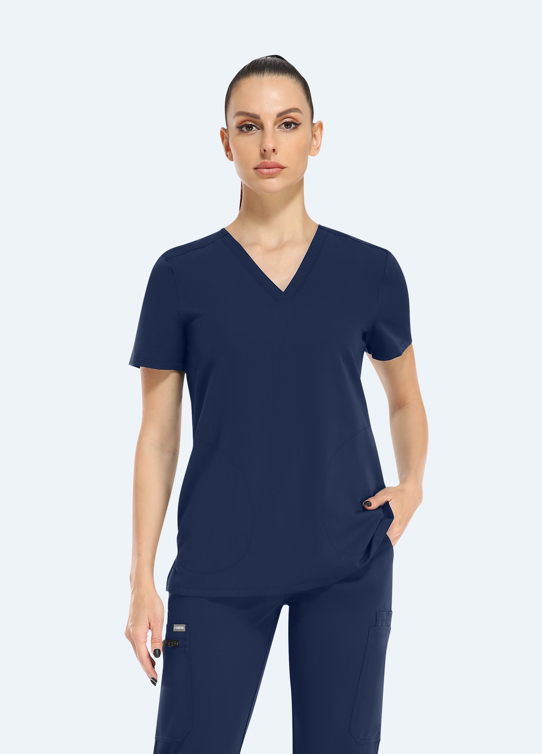 Basic Scrub Top mit 2 Taschen und V-Ausschnitt für Damen