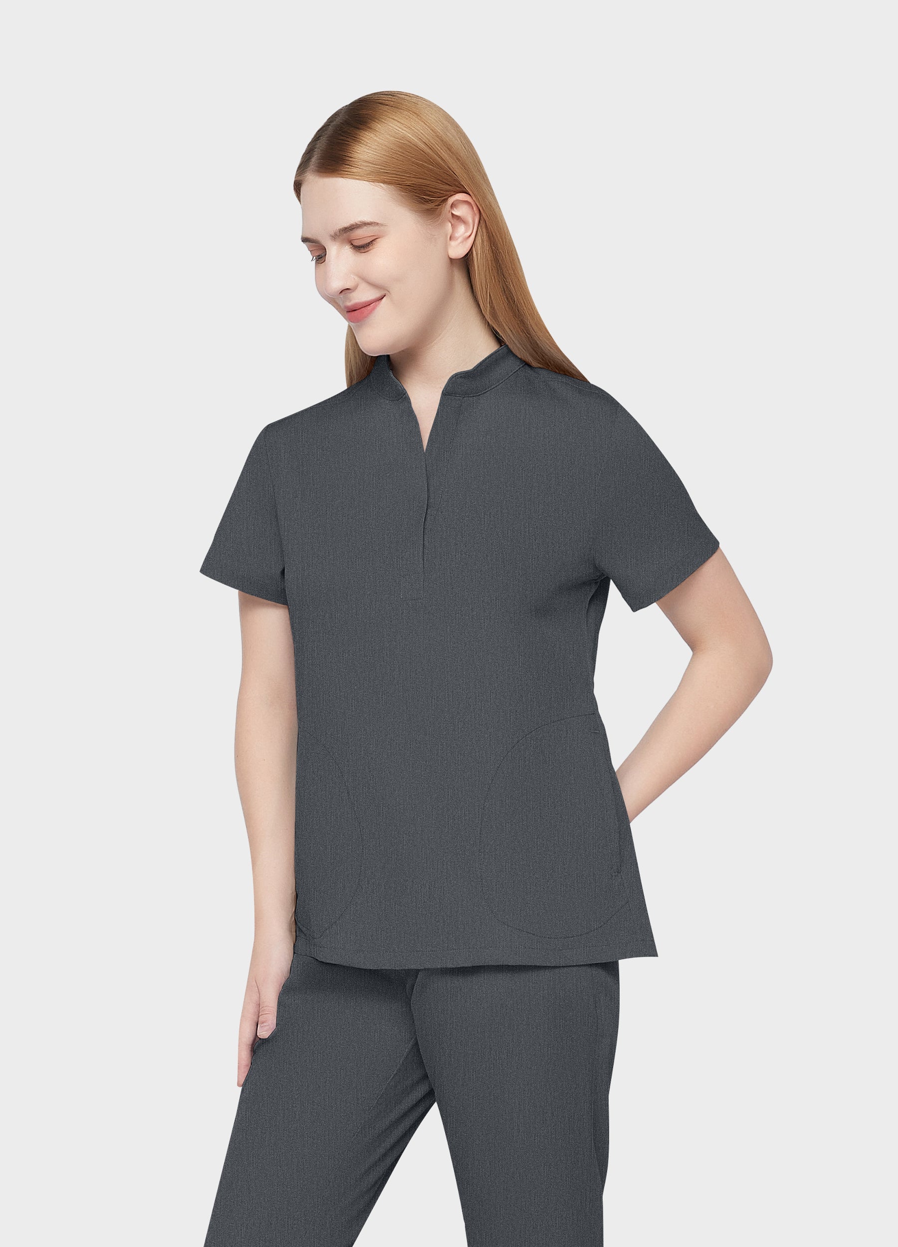 Haut d'uniforme médical à 3 poches et col mao pour femme