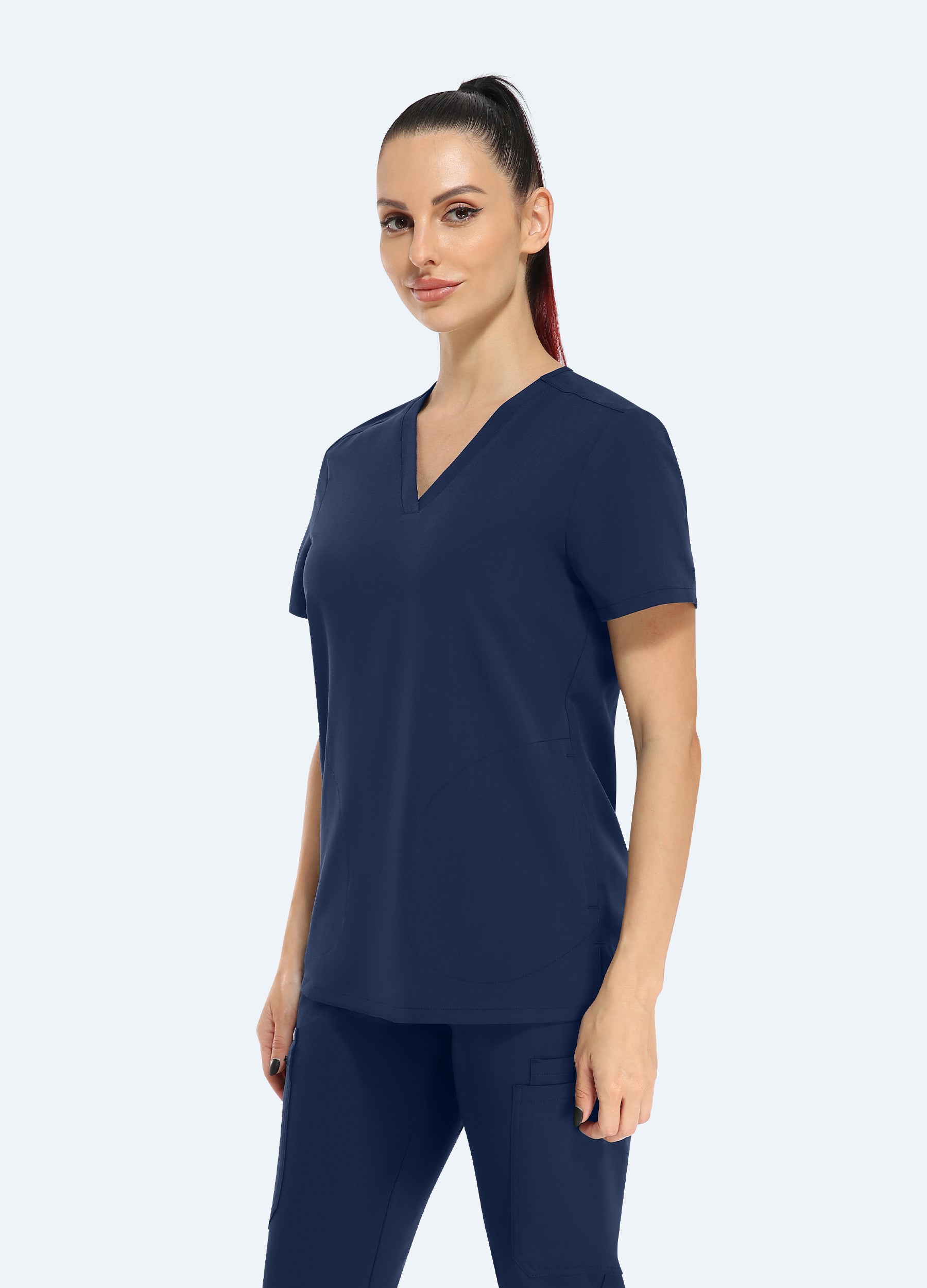 Basic Scrub Top mit 2 Taschen und V-Ausschnitt für Damen