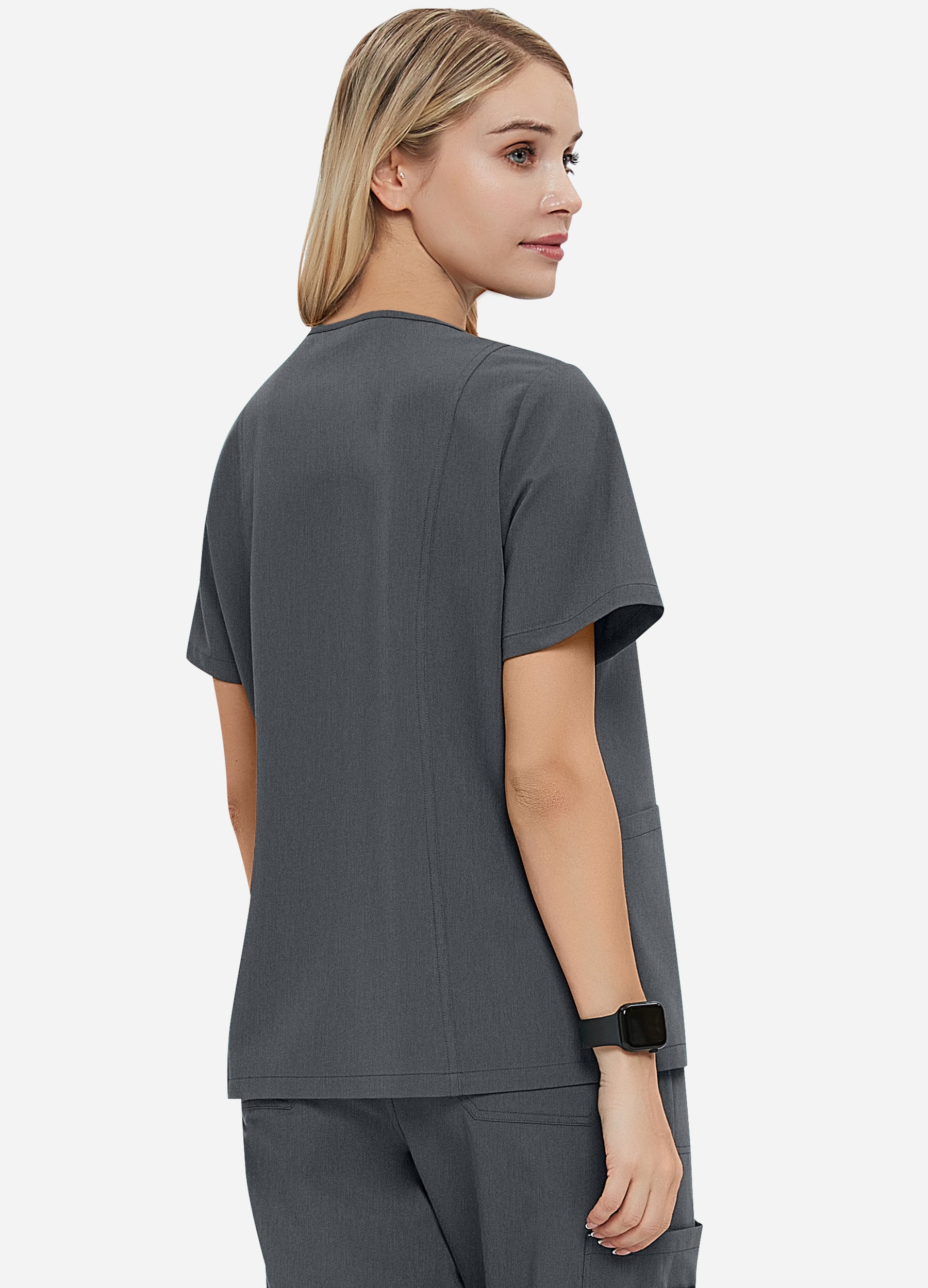 Blusa médica de 4 bolsillos con escote en V para mujer