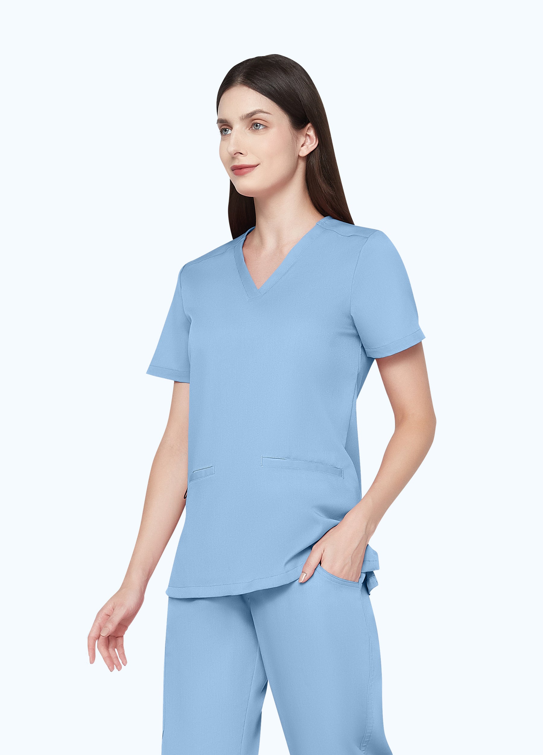 Blusa médica entallada con escote en V y 3 bolsillos para mujer