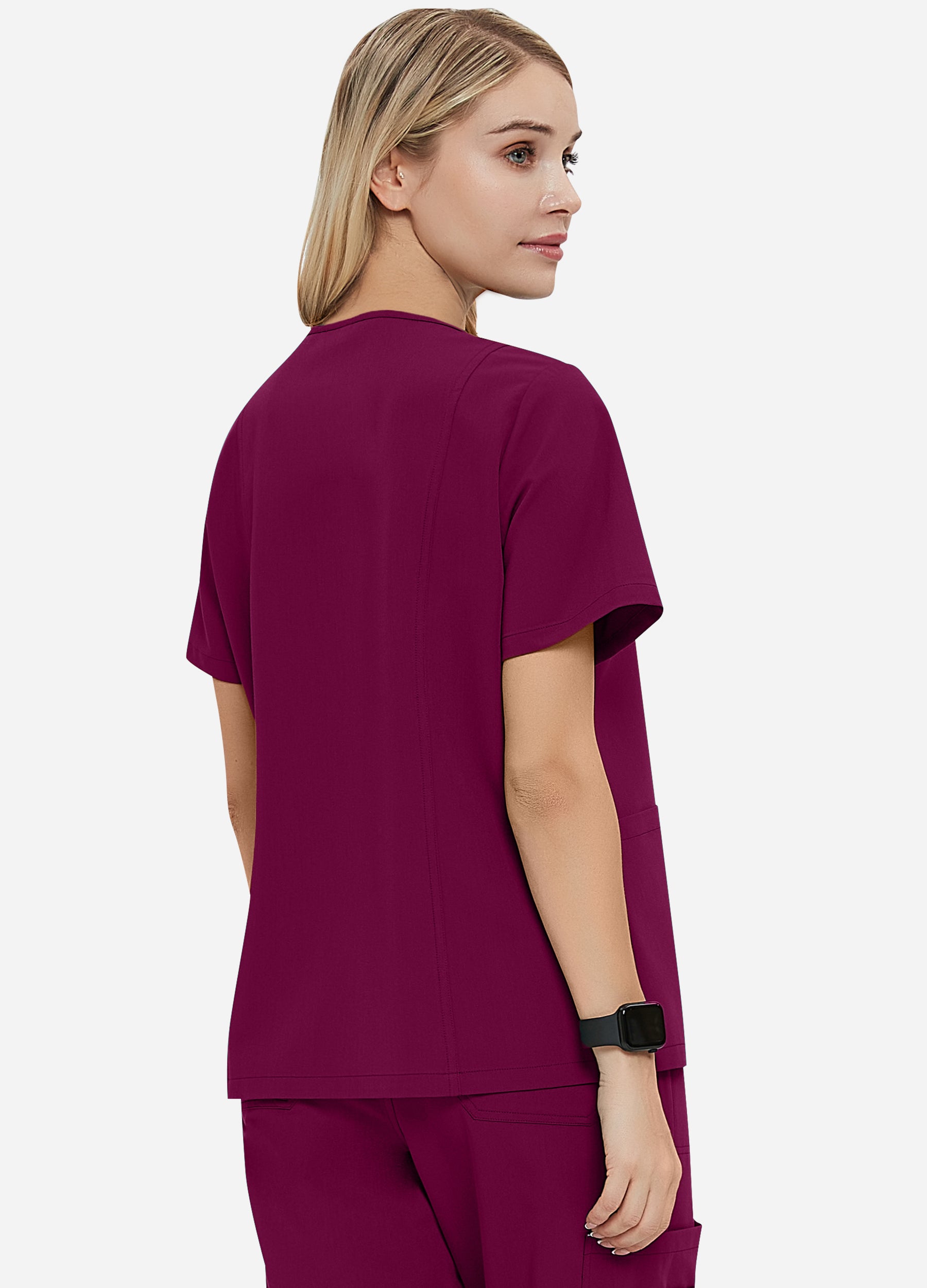 Blusa médica de 4 bolsillos con escote en V para mujer