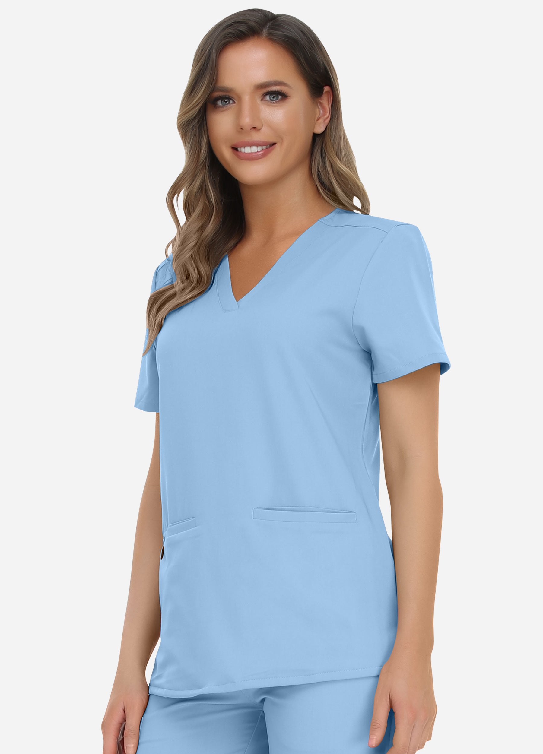 Blusa médica entallada con escote en V y 3 bolsillos para mujer