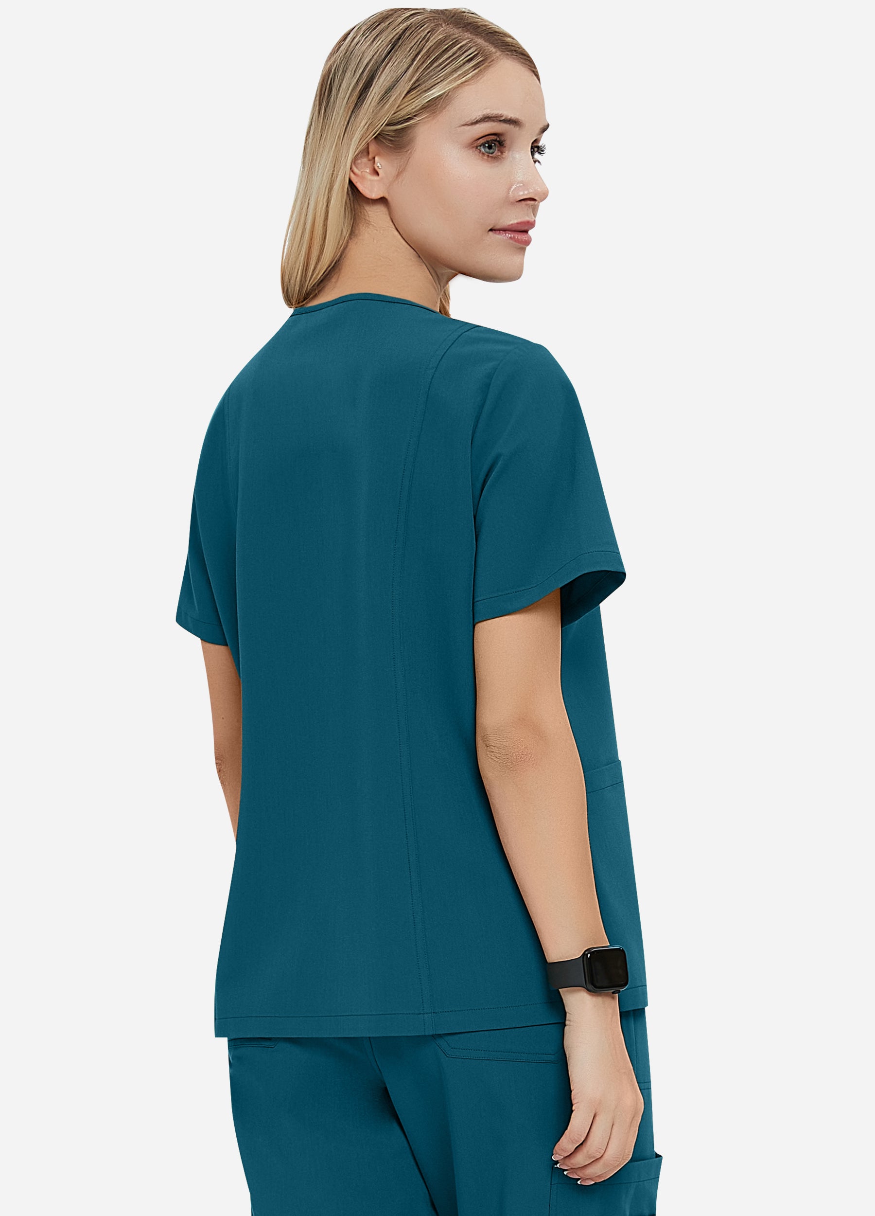 Blusa médica de 4 bolsillos con escote en V para mujer