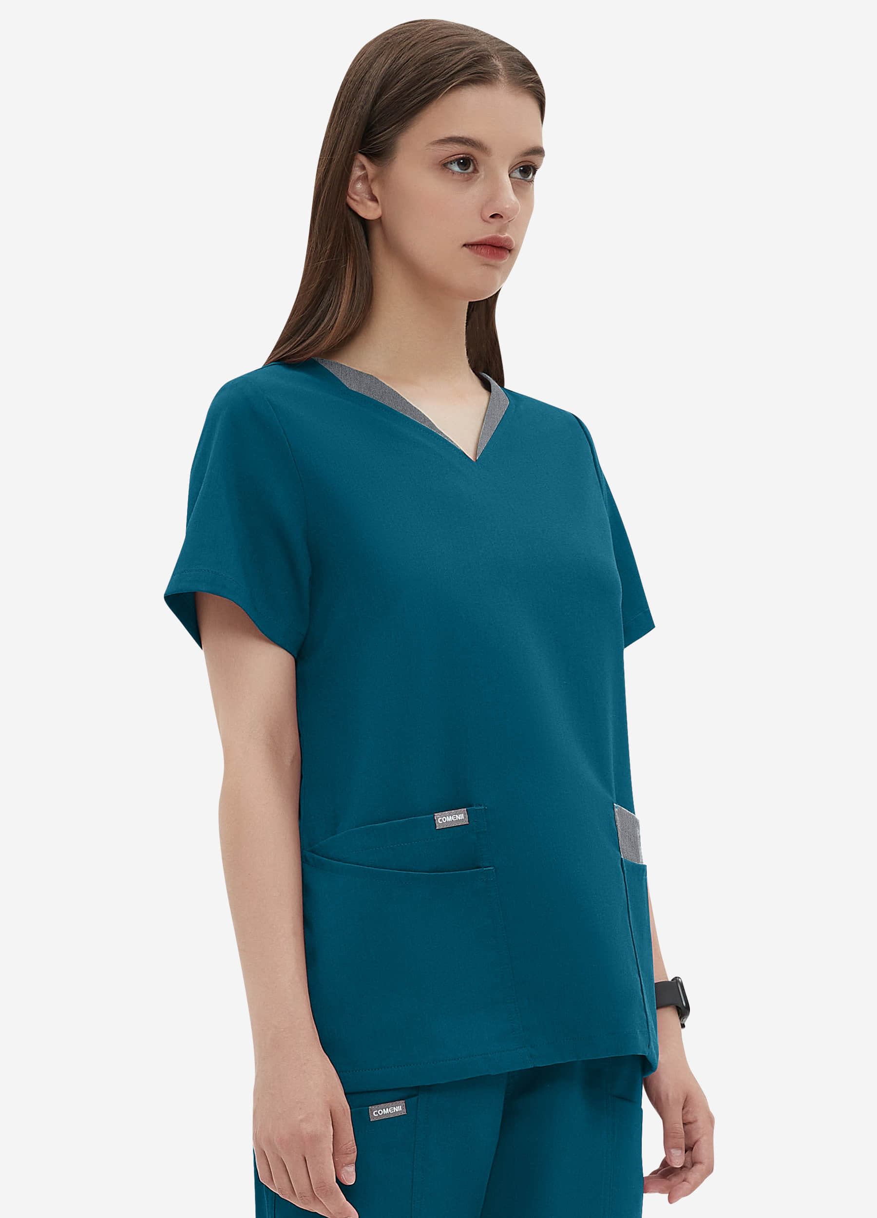 Haut d'uniforme médical double épaisseur/couleurs à 4 poches pour femme