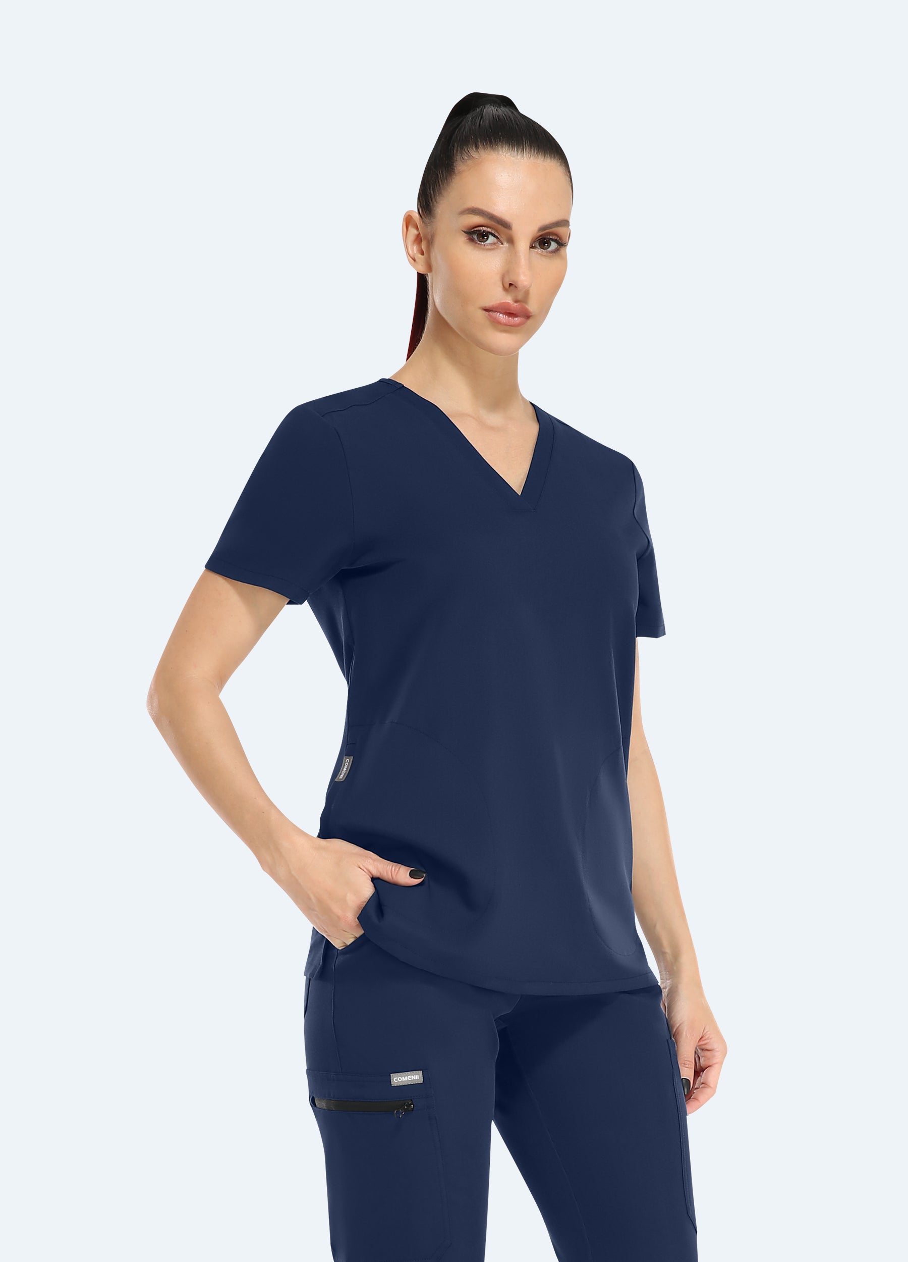 Basic Scrub Top mit 2 Taschen und V-Ausschnitt für Damen