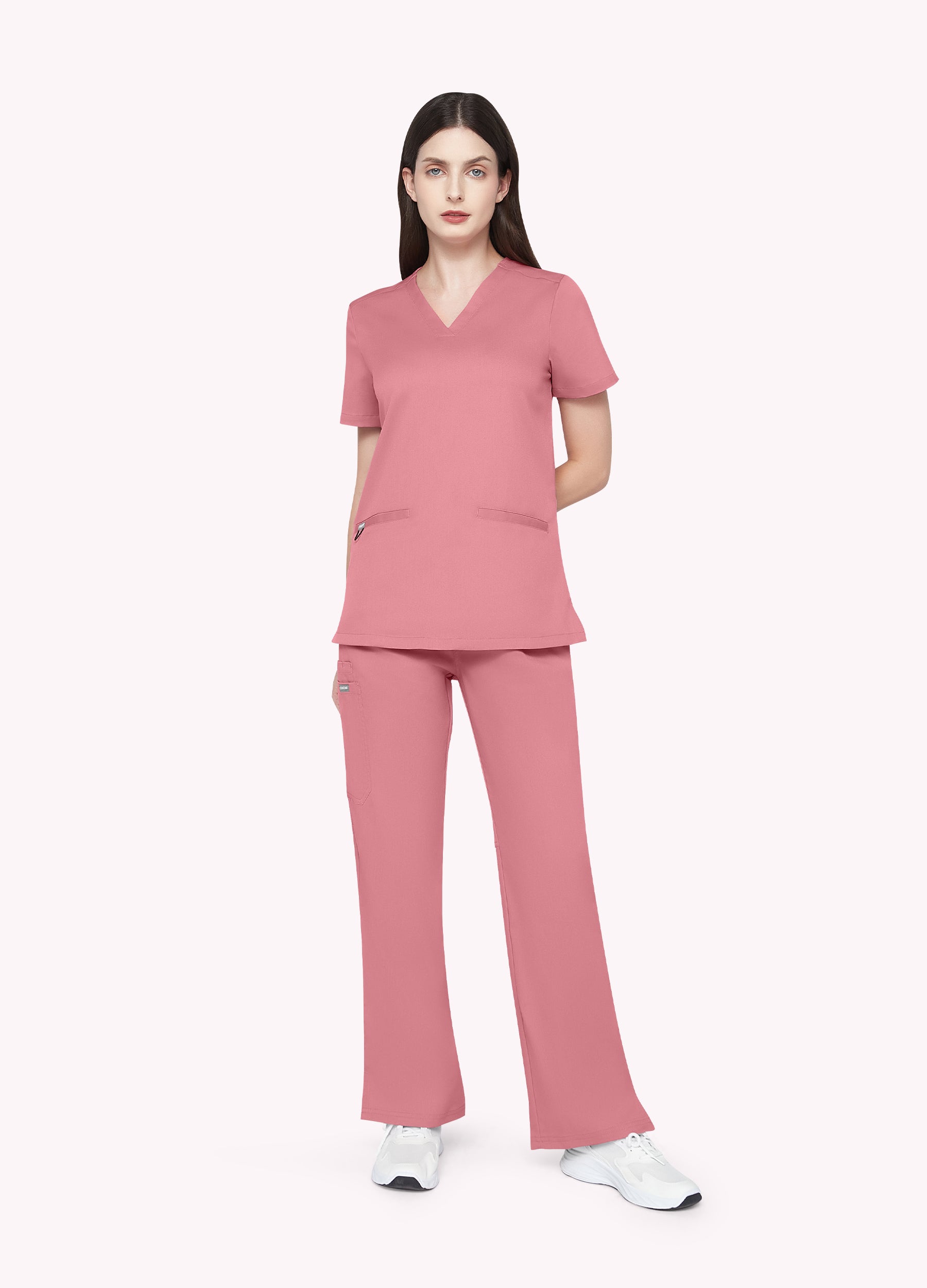 Blusa médica entallada con escote en V y 3 bolsillos para mujer