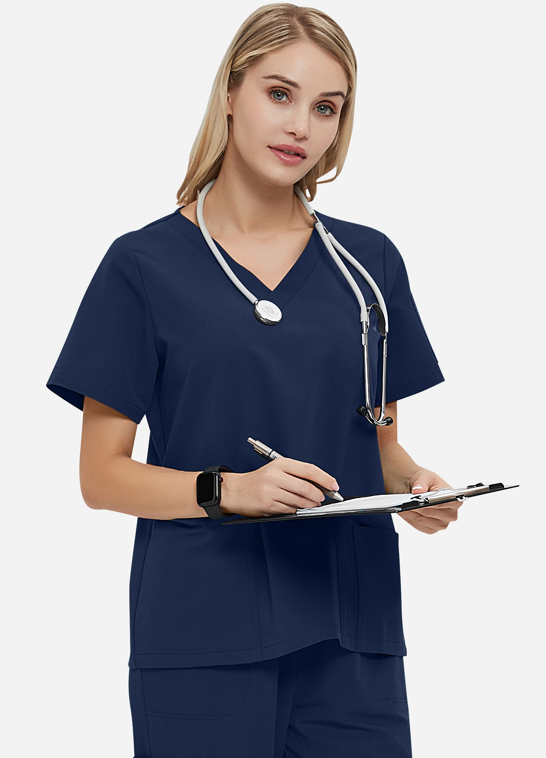 Formschönes Scrub-Top mit 4 Taschen und V-Ausschnitt für Damen