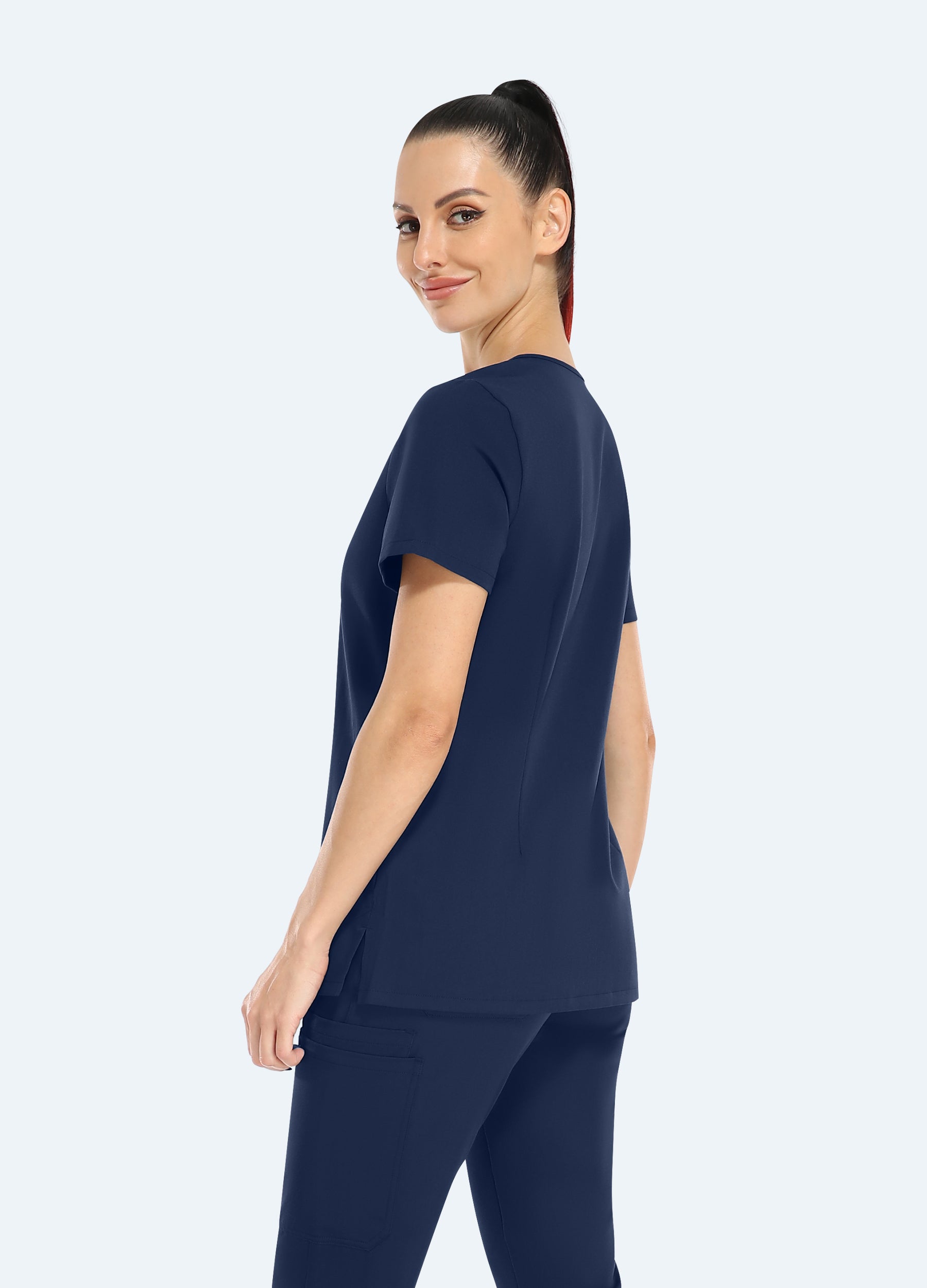 Basic Scrub Top mit 2 Taschen und V-Ausschnitt für Damen