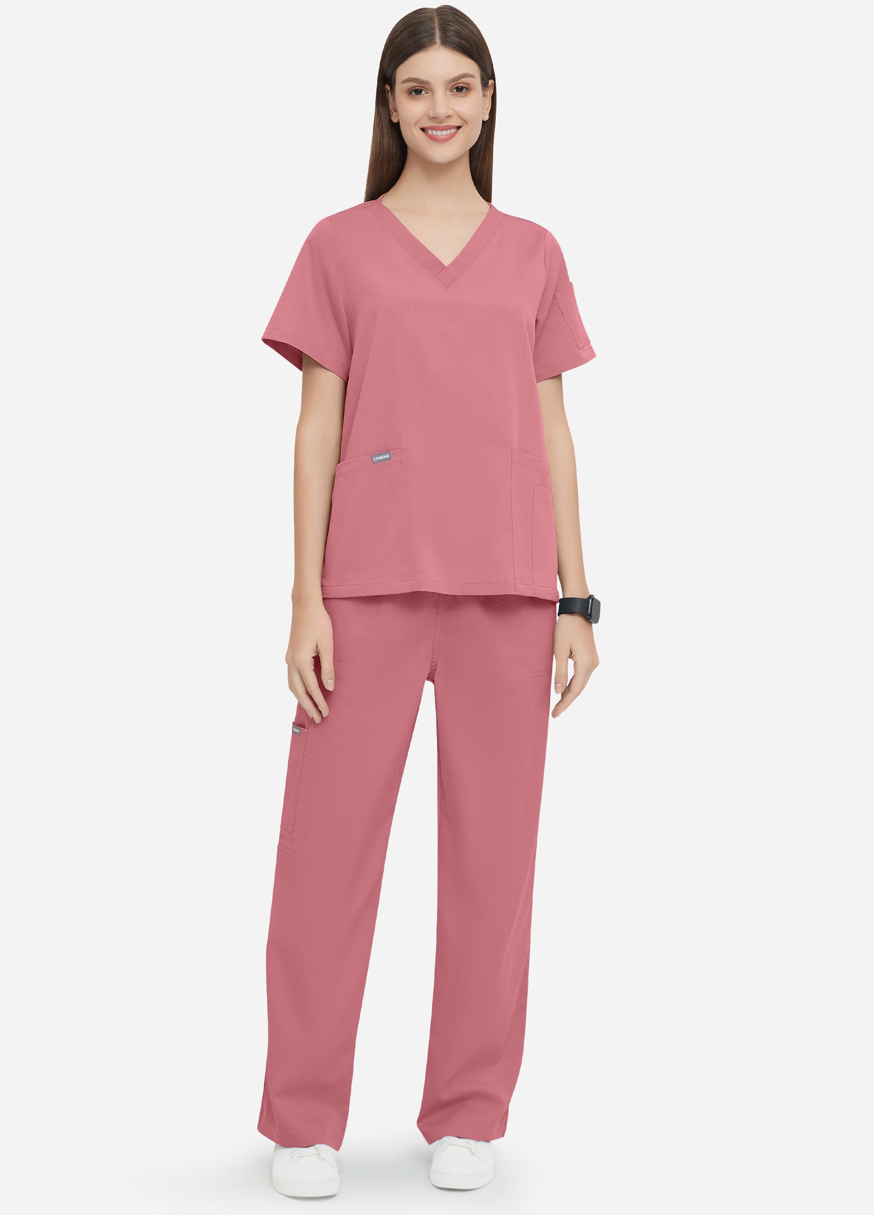 Blusa médica de 4 bolsillos con escote en V para mujer