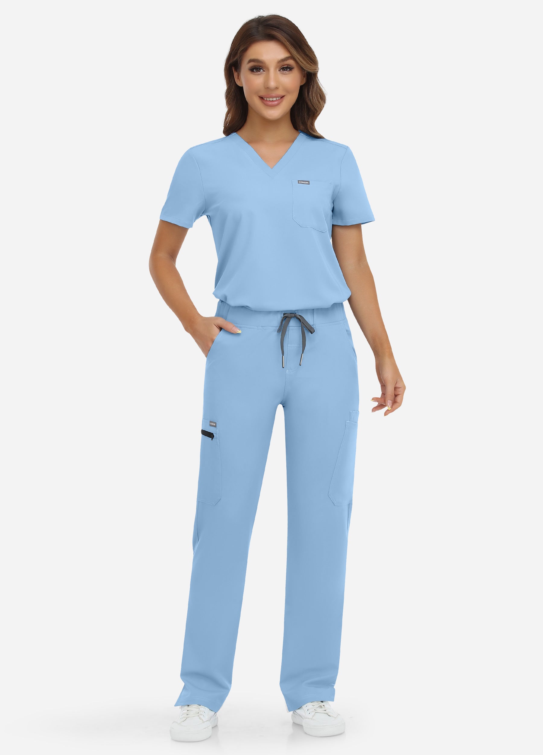 Pantalón médico cónico de 8 bolsillos para mujer