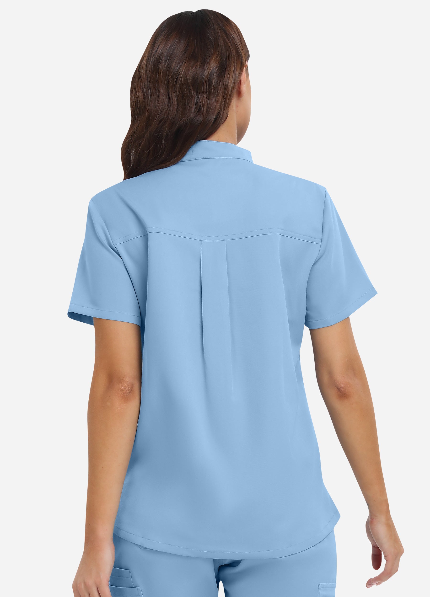 Blusa médica de 3 bolsillos con cuello mandarín para mujer
