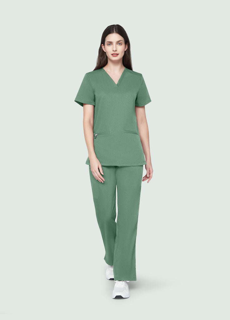 Blusa médica entallada con escote en V y 3 bolsillos para mujer