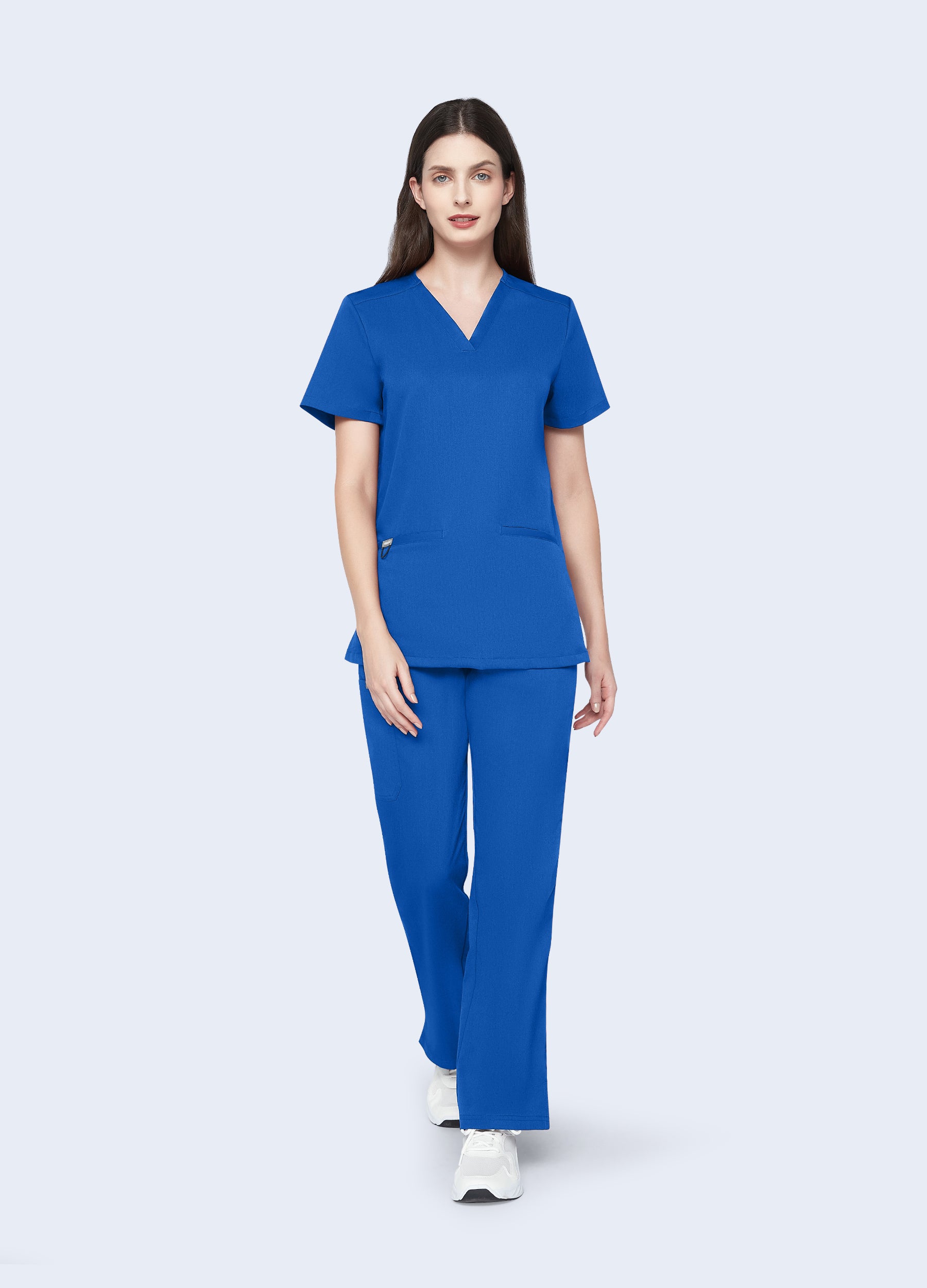 Blusa médica entallada con escote en V y 3 bolsillos para mujer