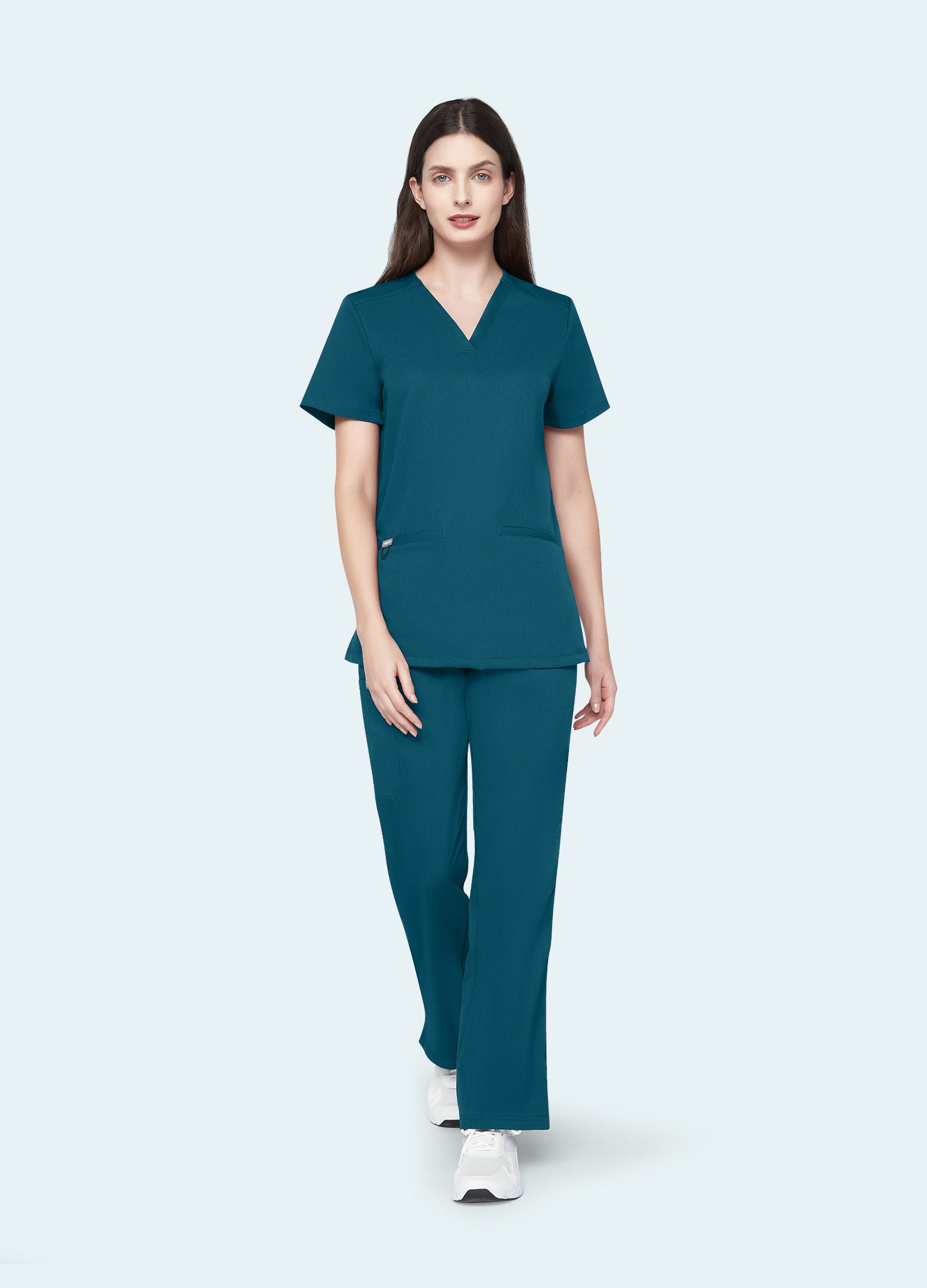 Blusa médica entallada con escote en V y 3 bolsillos para mujer