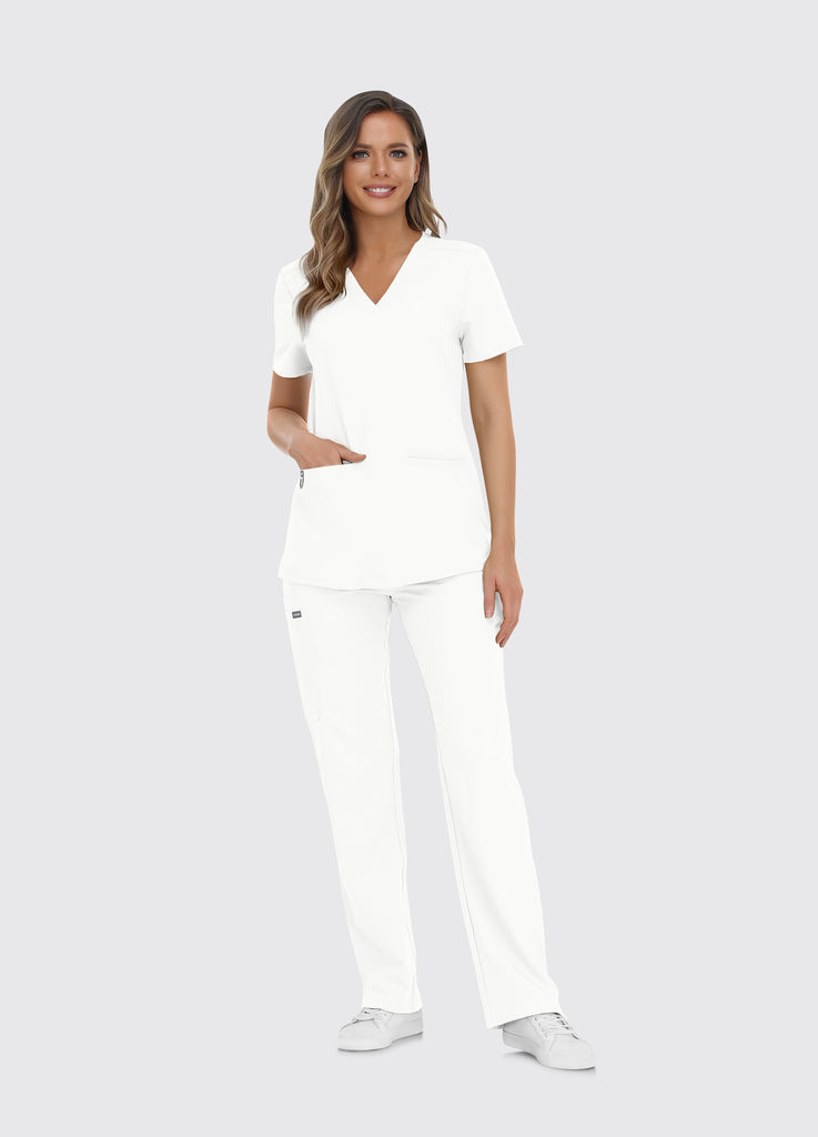 Blusa médica entallada con escote en V y 3 bolsillos para mujer