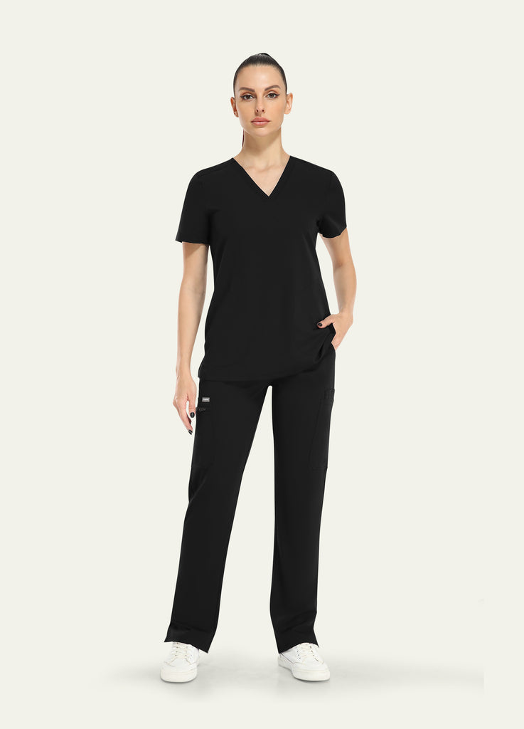 Basic Scrub Top mit 2 Taschen und V-Ausschnitt für Damen