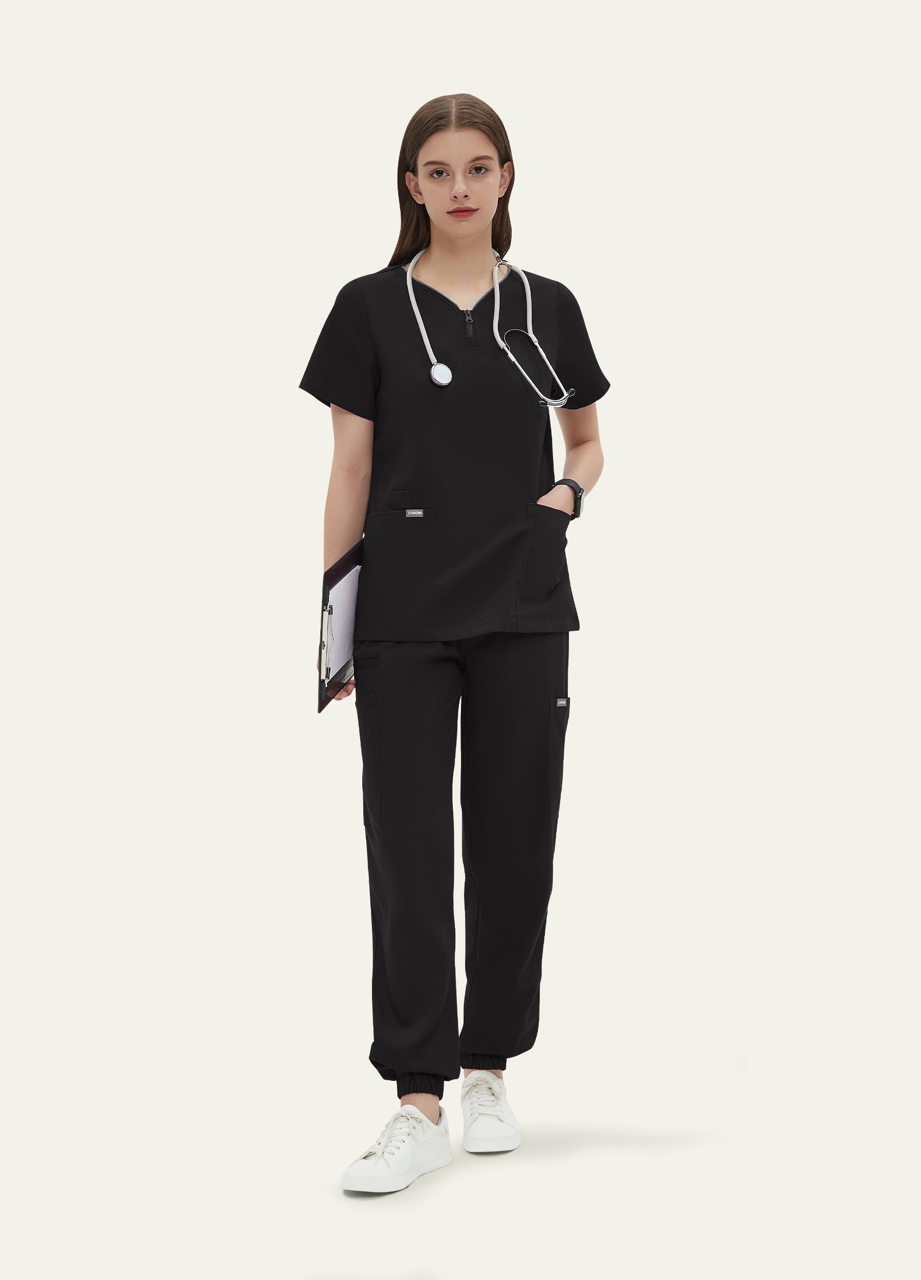 StyleFlex™ V-neck Zipper Scrub Top