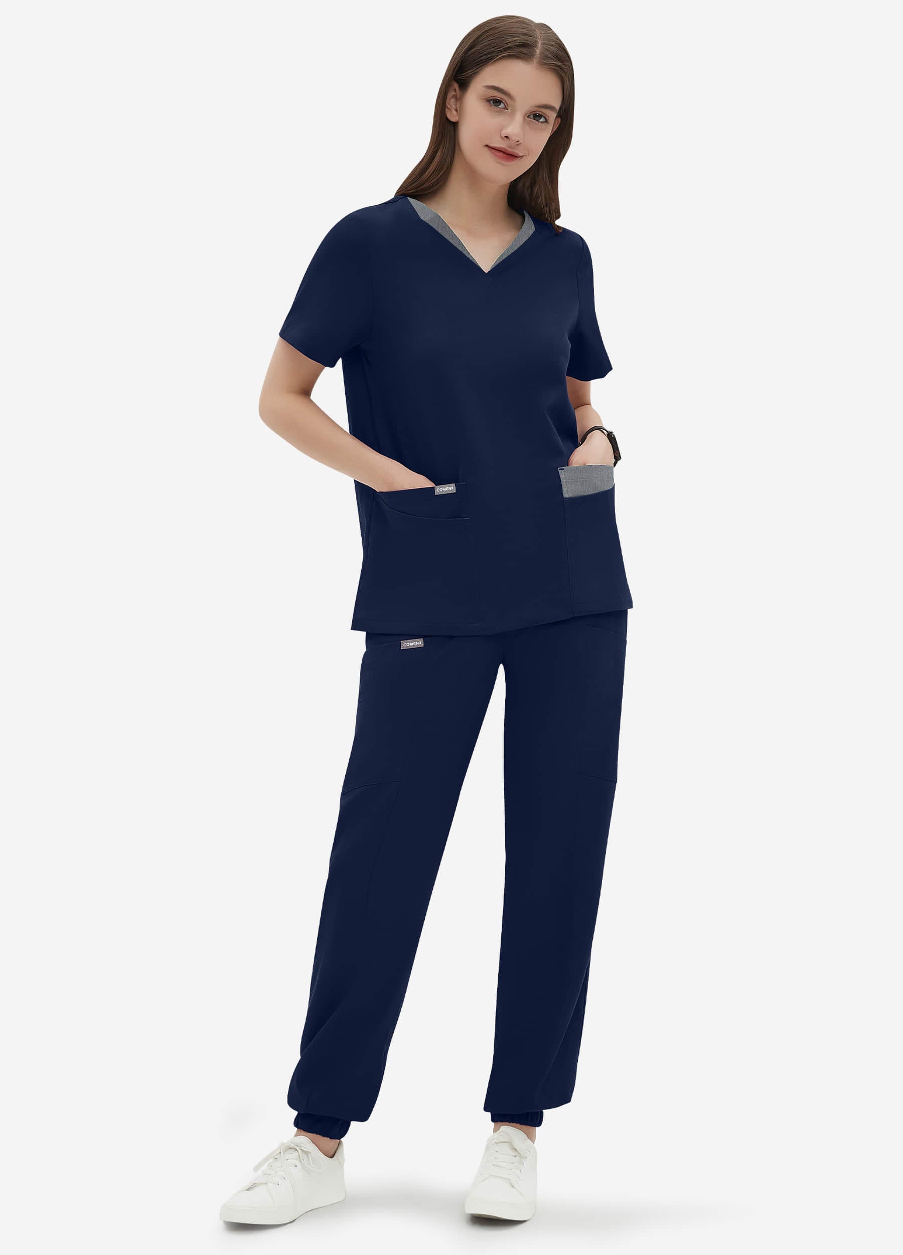 Blusa médica de 4 bolsillos de doble capa/colores V para mujer
