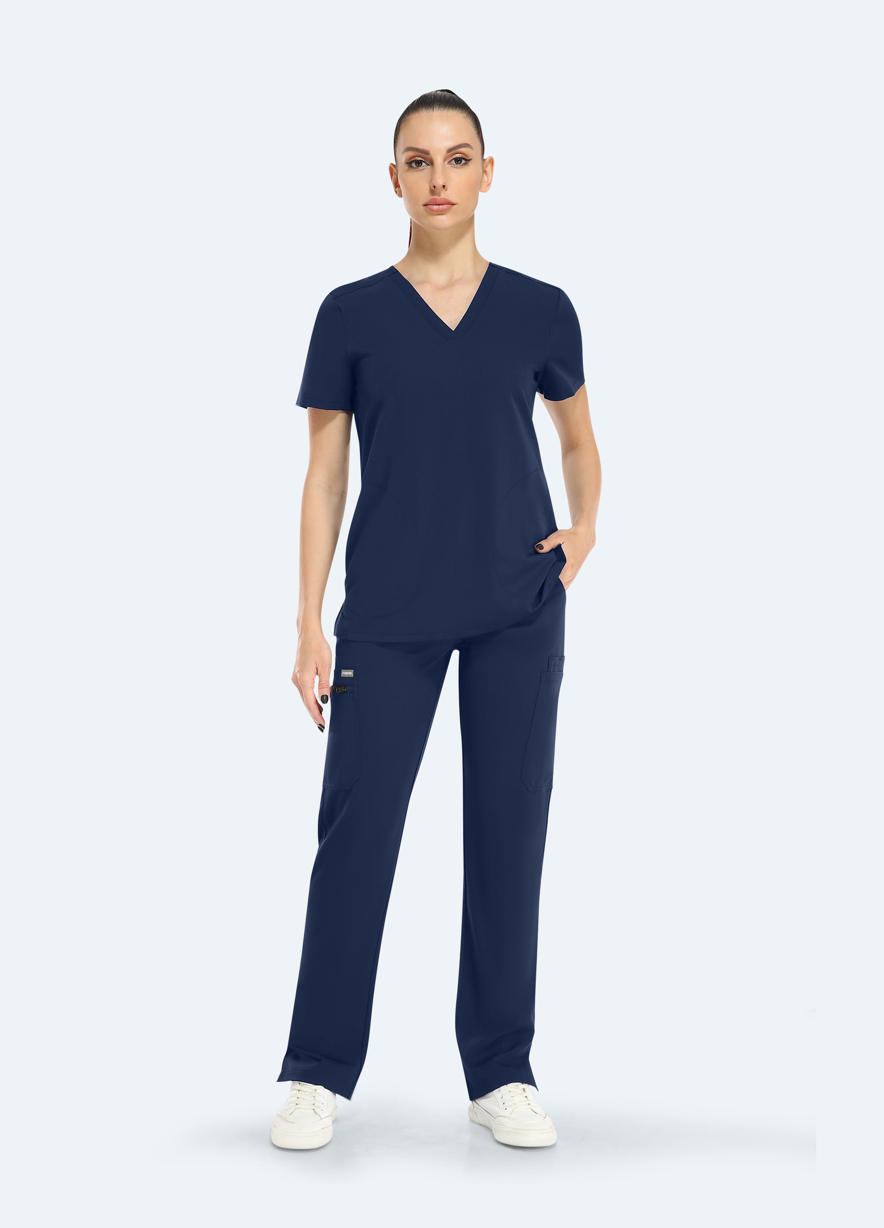 Basic Scrub Top mit 2 Taschen und V-Ausschnitt für Damen