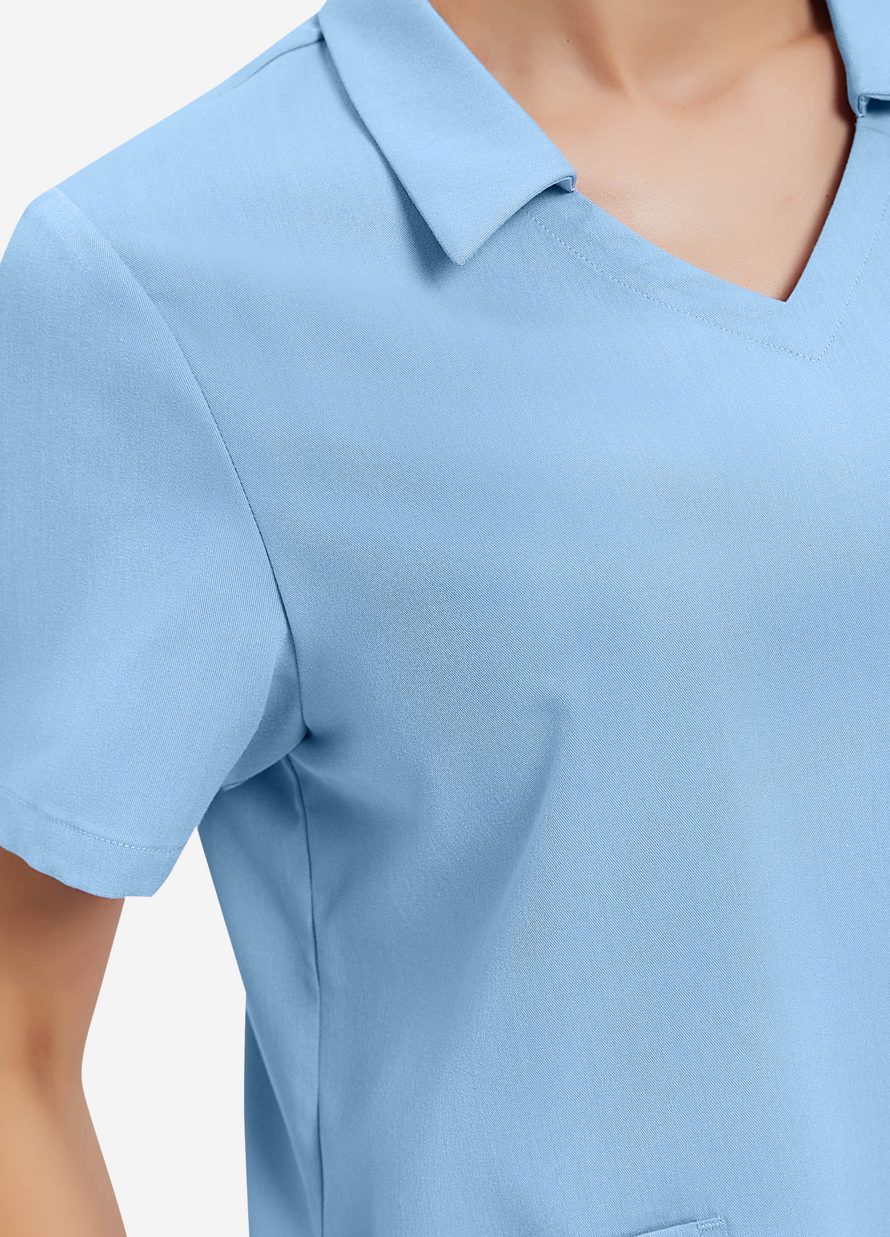 Blusa médica de 3 bolsillos con cuello en V y cuello mandarín para mujer